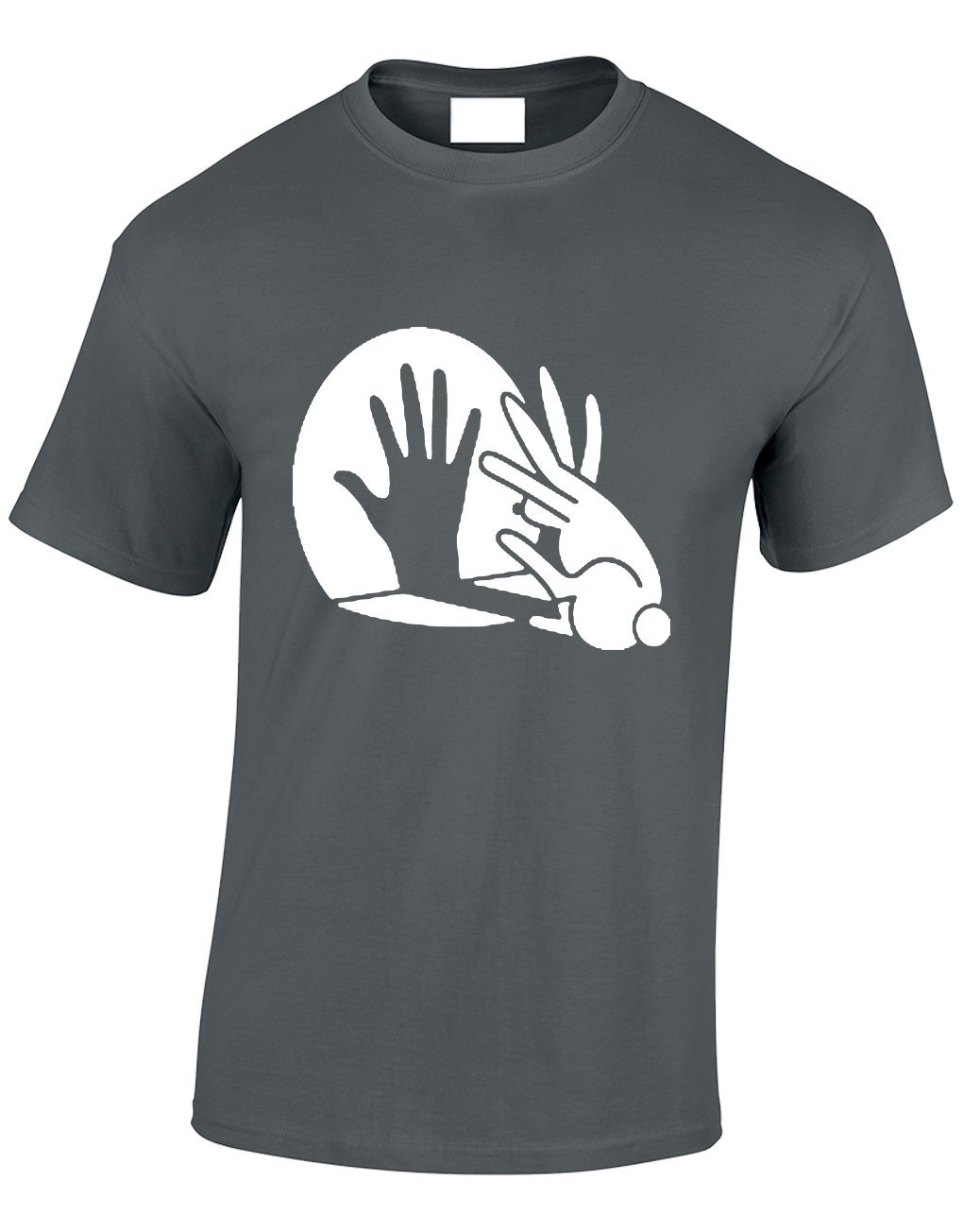 Crown Designs Rabbit Hand Shadow Puppet Funny Cool for Men & Teenagers T-Shirts Tops - Charcoal/Medium