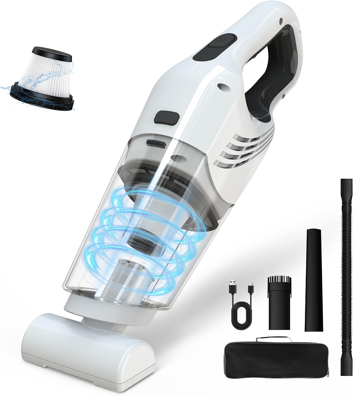 Handheld Vacuum Cordless, 16000PA High Power Suction Hand Held Car Vacuum Cleaner Portable with Washable Filter & Multi Accessories, Rechargeable Dust Busters for Car Home Office and Pet Hair