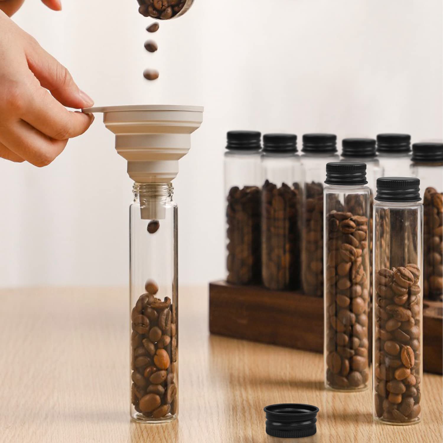 Confezione da 40 provette in plastica trasparente, per caramelle, con tappo piatto, per contenitori per caramelle, 104,9 g (tappo nero)