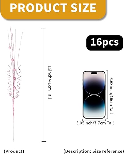 Miniatura 3 de 16 piezas de púas para árbol de Navidad con brillantina, aerosoles rizados, tallos de bayas artificiales brillantes, ramas Ting de 17 pulgadas,