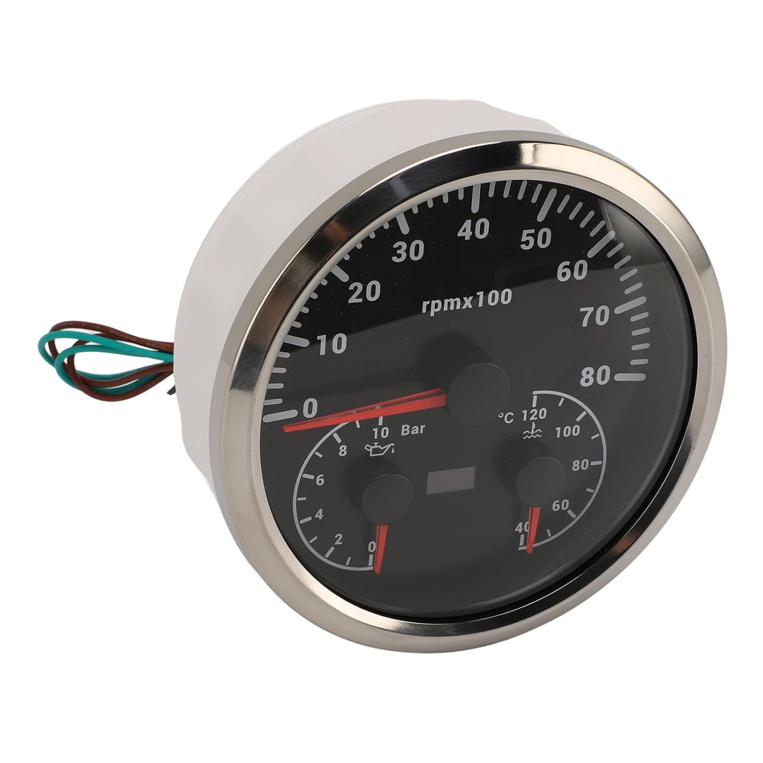 3 in 1 Tachometer Oil Pressure Gauge Water Temp Gauge 4 3/8in 8000rpm 0 to 10bar 40 to 120℃ 7 Colors Backlit for RV Yacht Truck (Black Dial Silver Bezel)