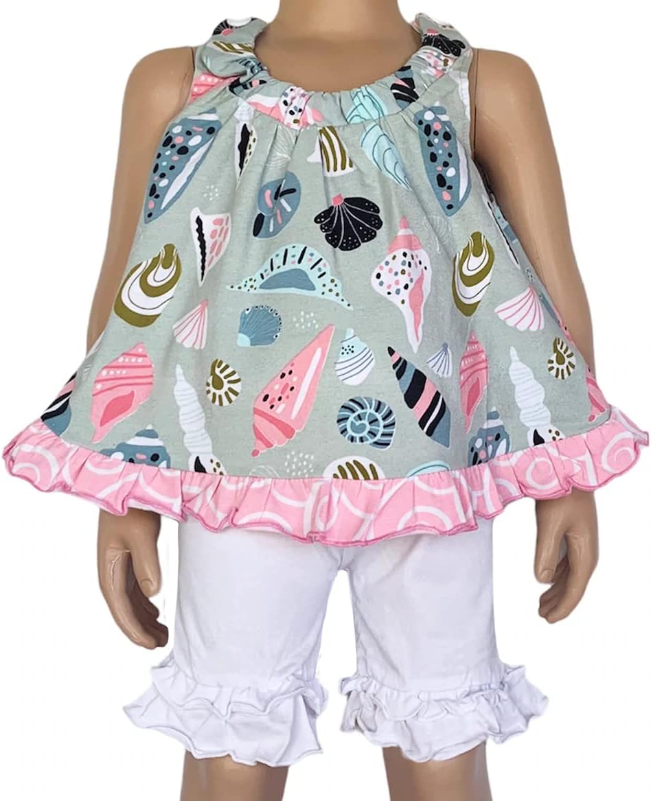 AnnLoren Baby and Big Girls Seashell Swing Tank Top Spring Summer Separates 12-24 Mo