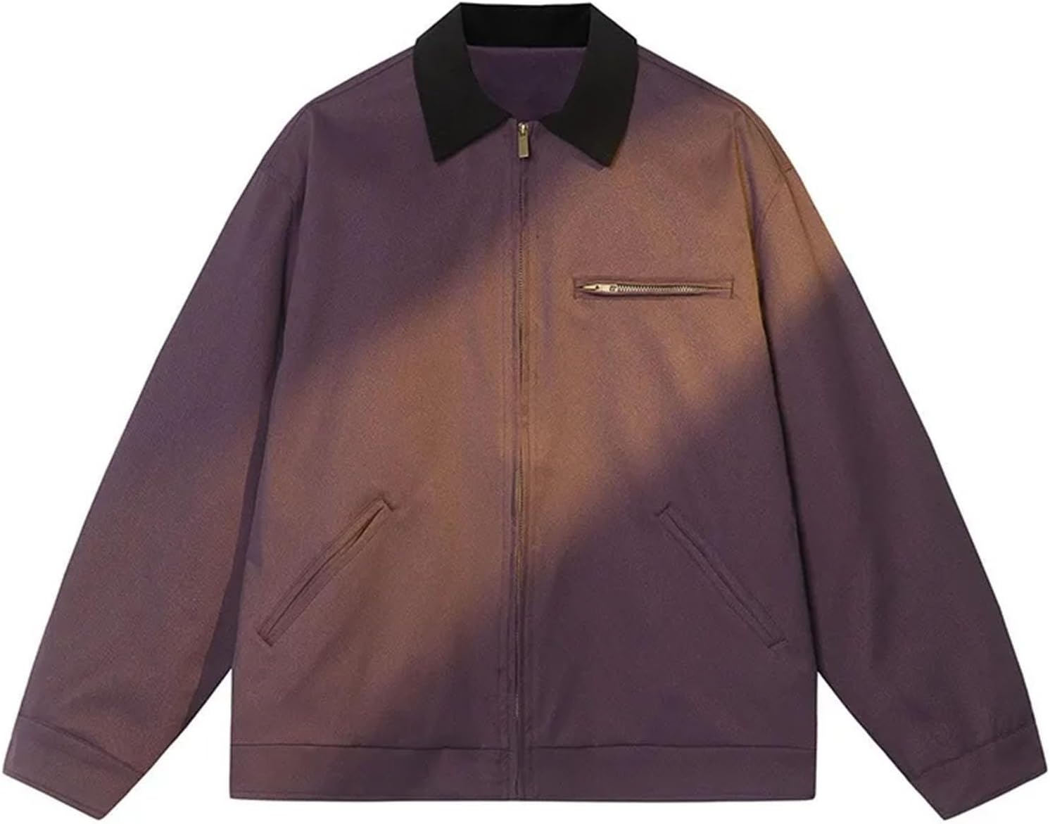 Men Collared Vintage Washed Coat Warm Outdoor Contrasting Colors Black Work Wear Canvas Jackets