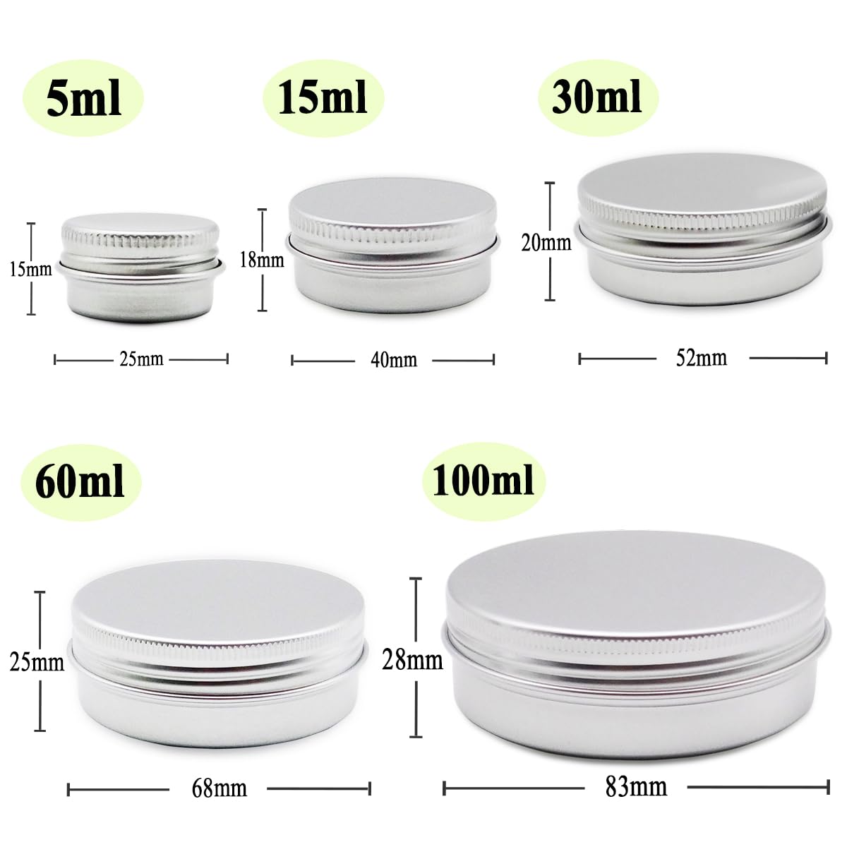 Wopanxye 10pack Aluminum Tin Jars 60ml, 15ml Empty Cosmetics Container Pots Travel 30ml Makeup Tins with Screw Lids - Image 2