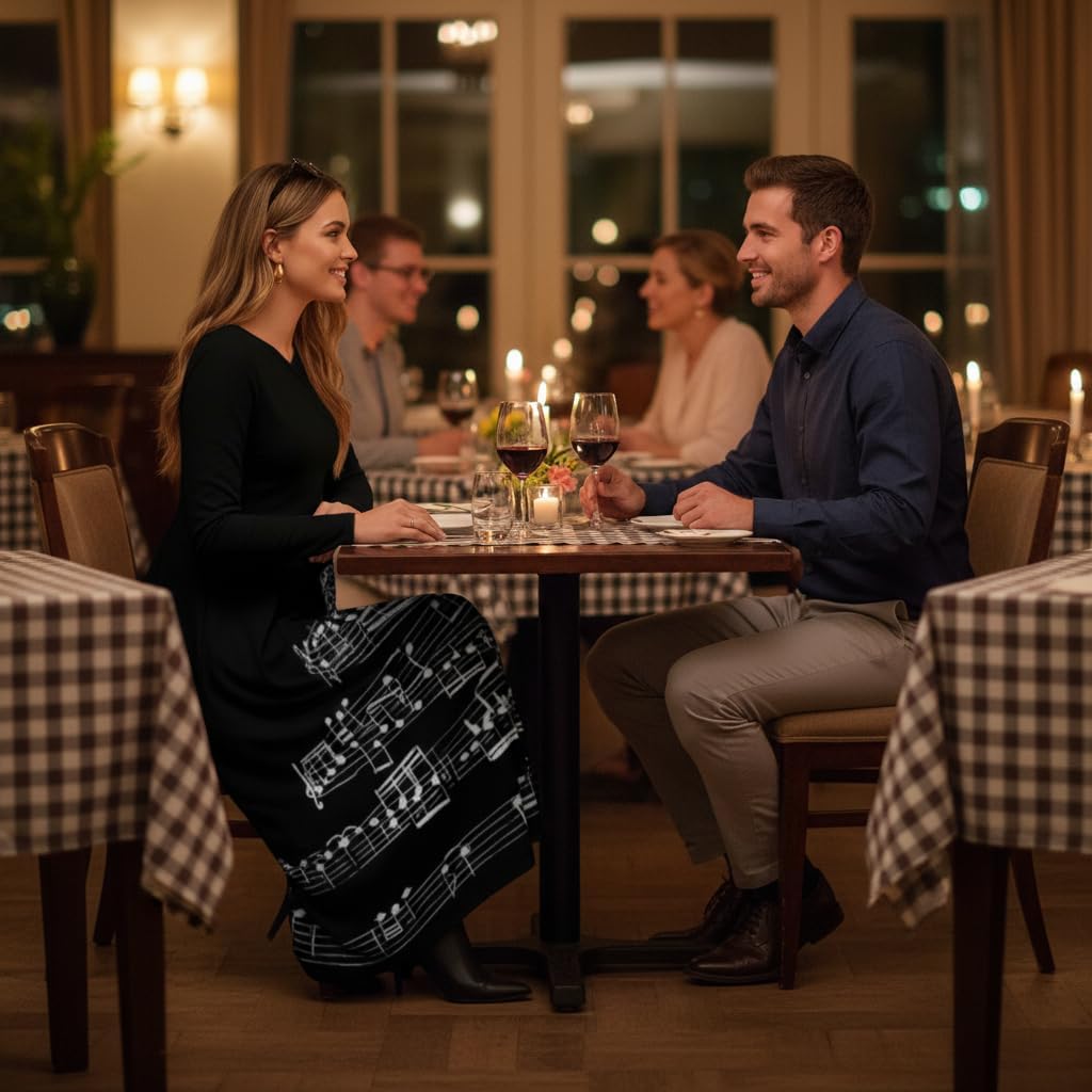 Women's Long Sleeve Maxi Dress with Floral, Plaid, Musical Note & Ethnic Prints, Loose Fit Flowy Casual Long Dress for Women - Image 6