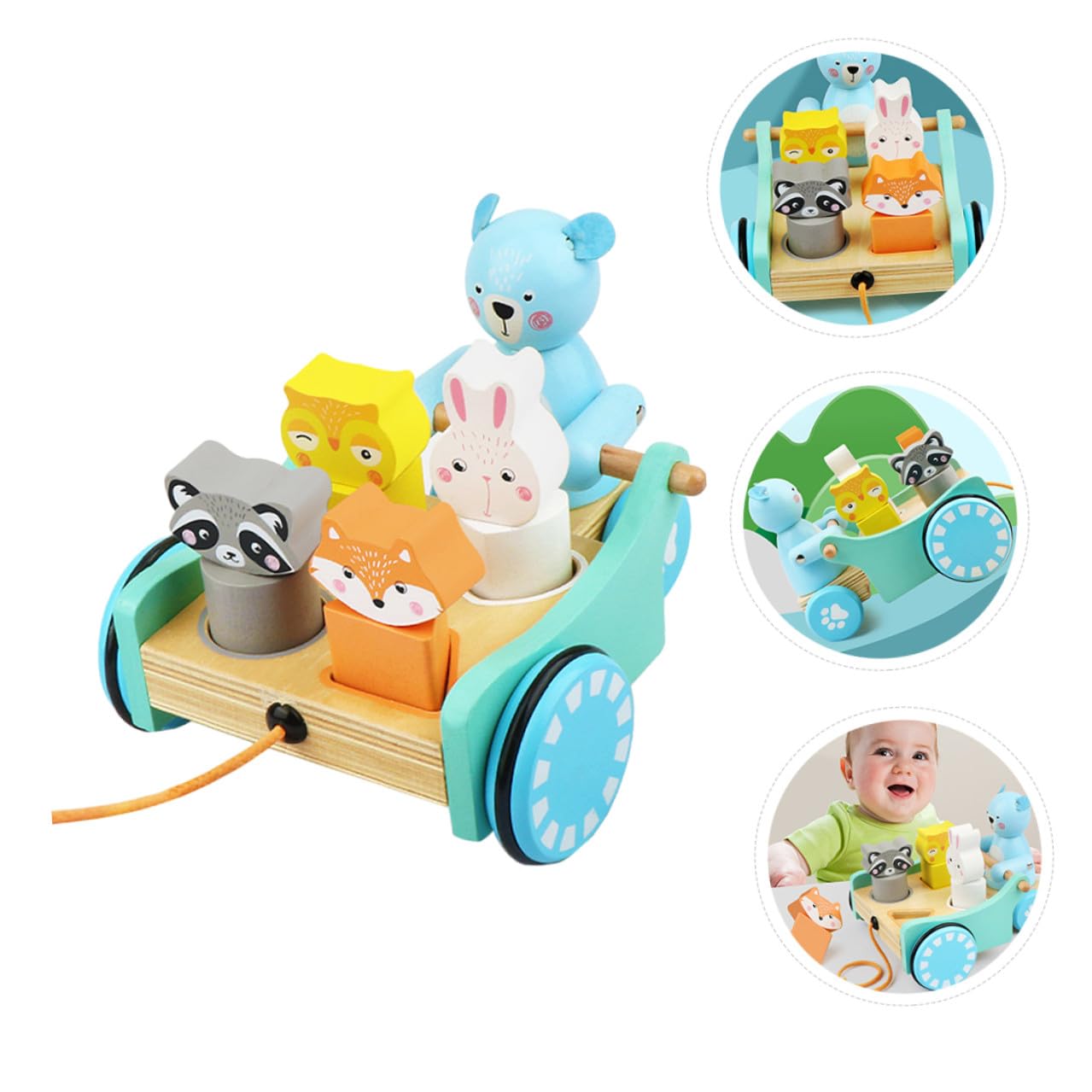 Carrito de Arrastre de Madera Diseño de Animales para Niños