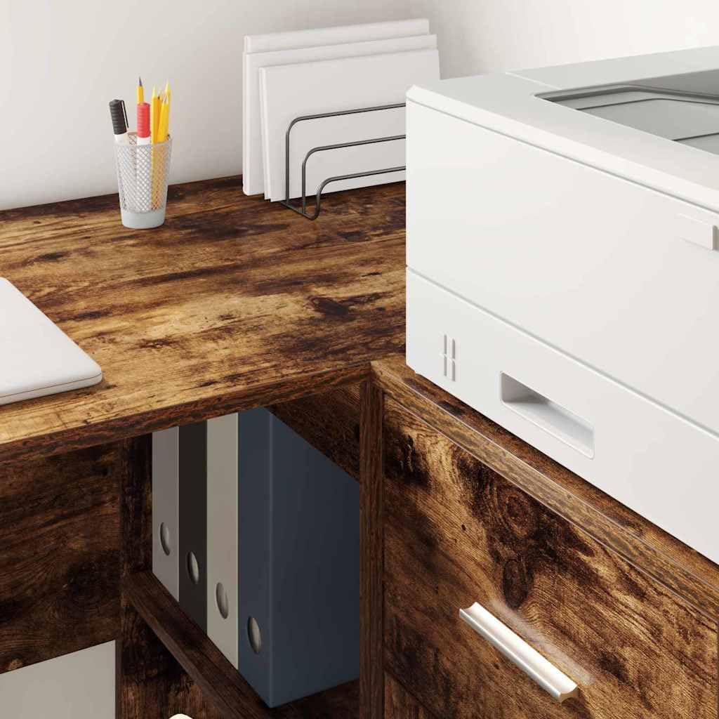Scrivania angolare con mensola, rovere affumicato, 102 x 50 x 75 cm, materiale in legno, scrivania per computer per casa, ufficio, gioco, scrittura