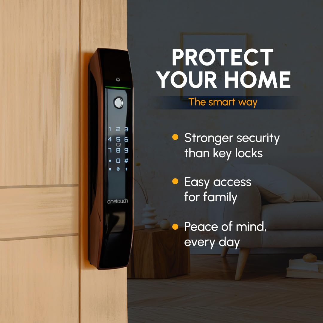 ONETOUCH Smart Face Recognition Digital Door Lock OT630 (BLE) | Fingerprint | RFID | PIN | OTP | Bluetooth Bridge | Free Installation | Mortise SS304 | Electroplated Finish, Black 3