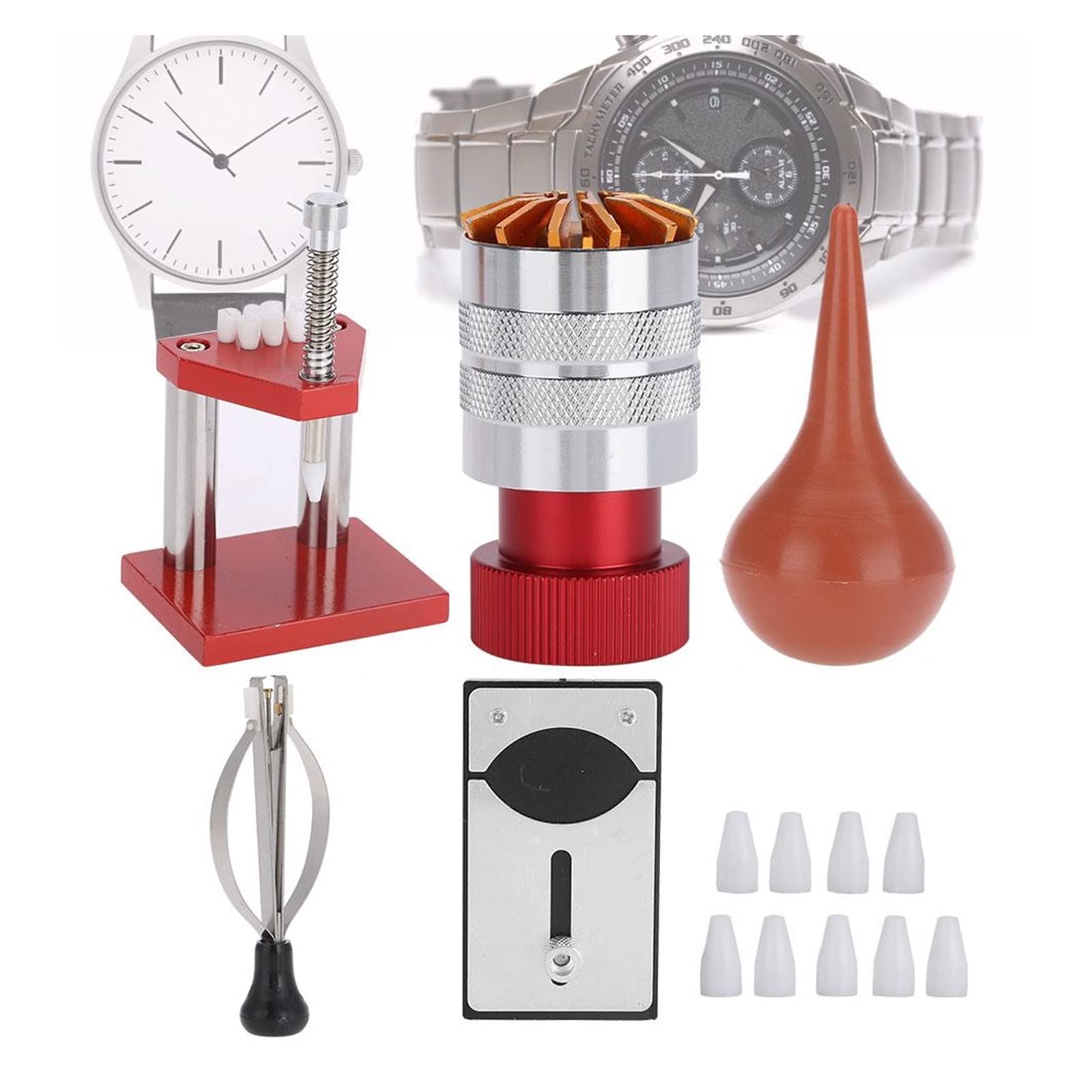 Kit di Riparazione Orologi da 5 Pezzi, soffiatore d'Aria per Polvere di Gomma, apricassa per fondello, Strumento di impostazione delle lancette per or