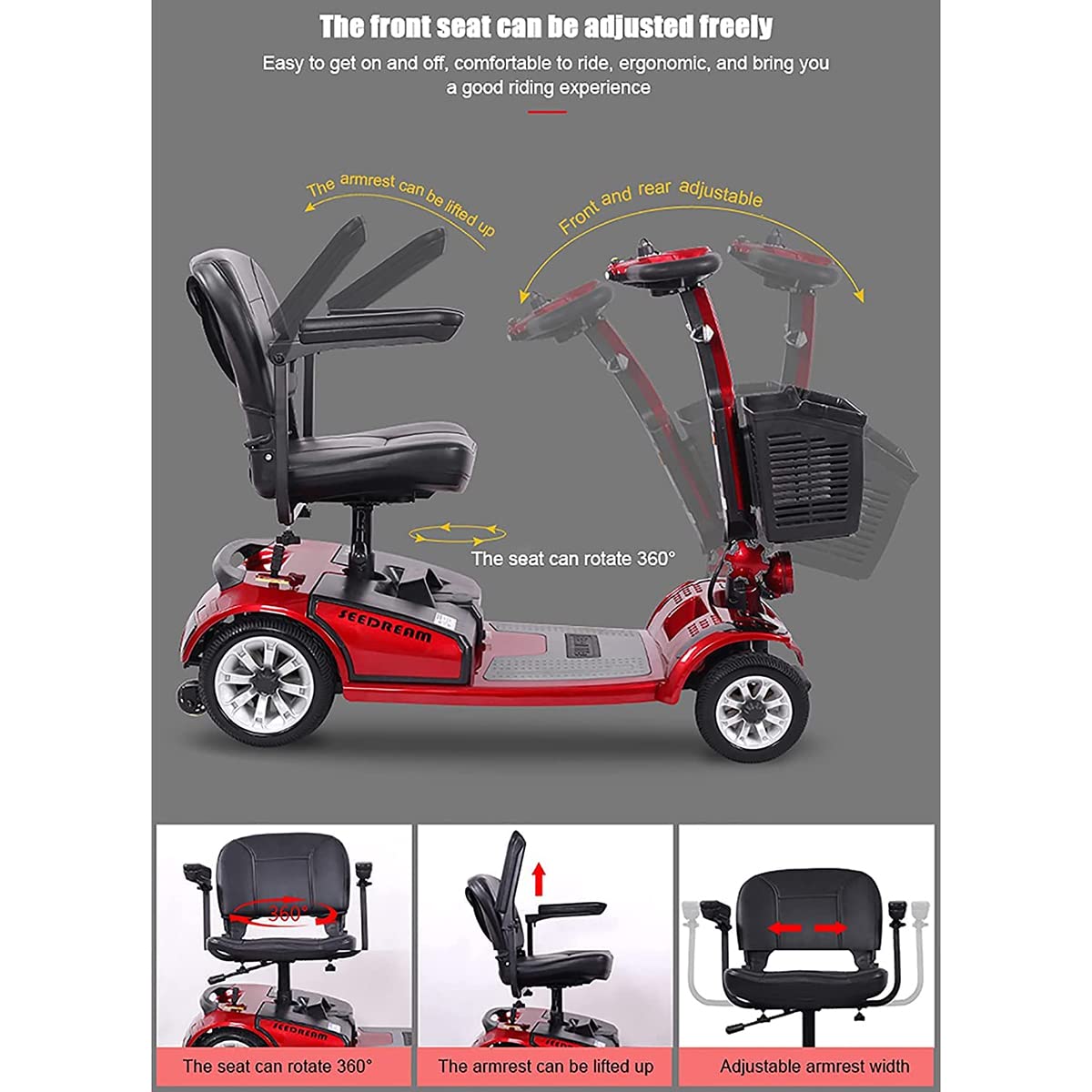 Scooter eléctrico para ancianos - Scooter de motor - Vehículo eléctrico para viajes Scooter de movilidad de 4 ruedas - Silla de ruedas móvil eléctrica para adultos - Plegable y compacto - Verde