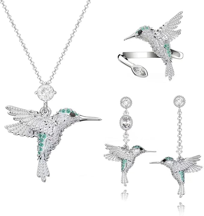 Juego de Joyas para Mujer, Collar de Colibrí, Pendientes, Anillo, Regalo de Joyería para San Valentín, Navidad, Madre, Cumpleaños, Aniversario, Mamá, Esposa, Novia
