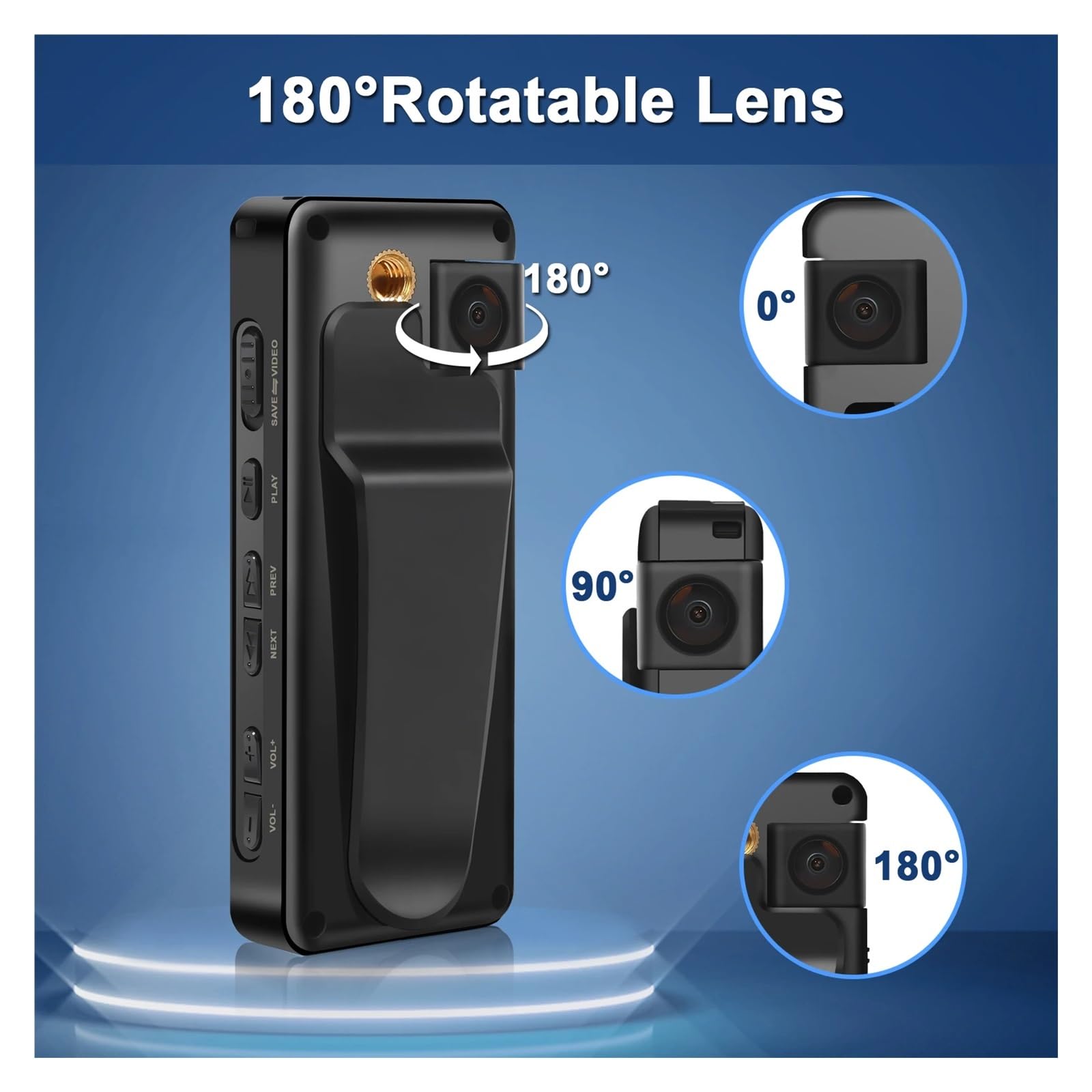 Camara Corporal, Mini cámara Corporal A32, Lente giratoria de 180 °, videocámara con detección de Movimiento, grabación de vídeo HD 1080P OTG for Montar en la Oficina(with 128GB TF Card)