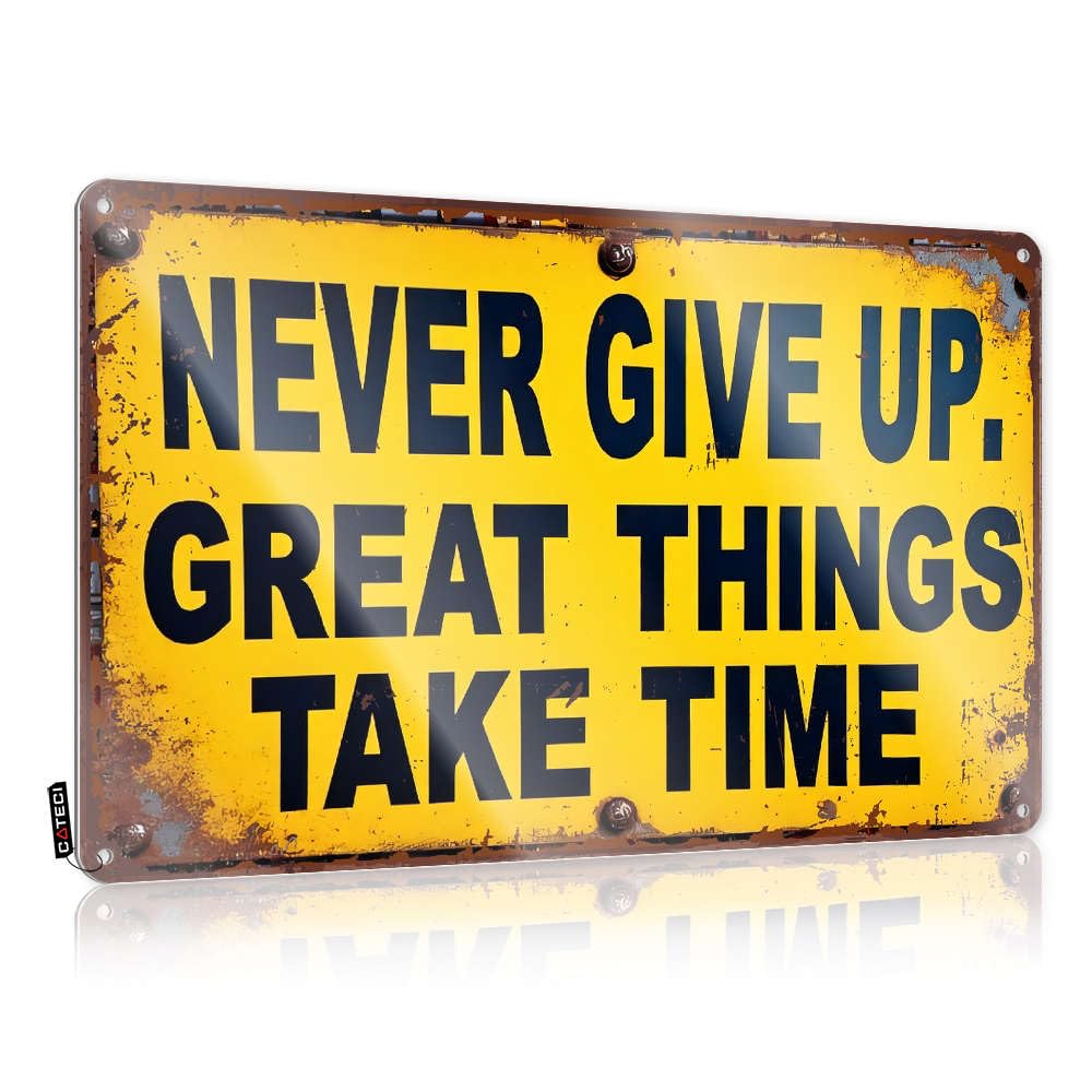 Fzfn Boys Colour Mimosa Waterproof Wall Signs | Never Give Up. Great Things Take Time. Cute For Pub Living Room(20X30cm)
