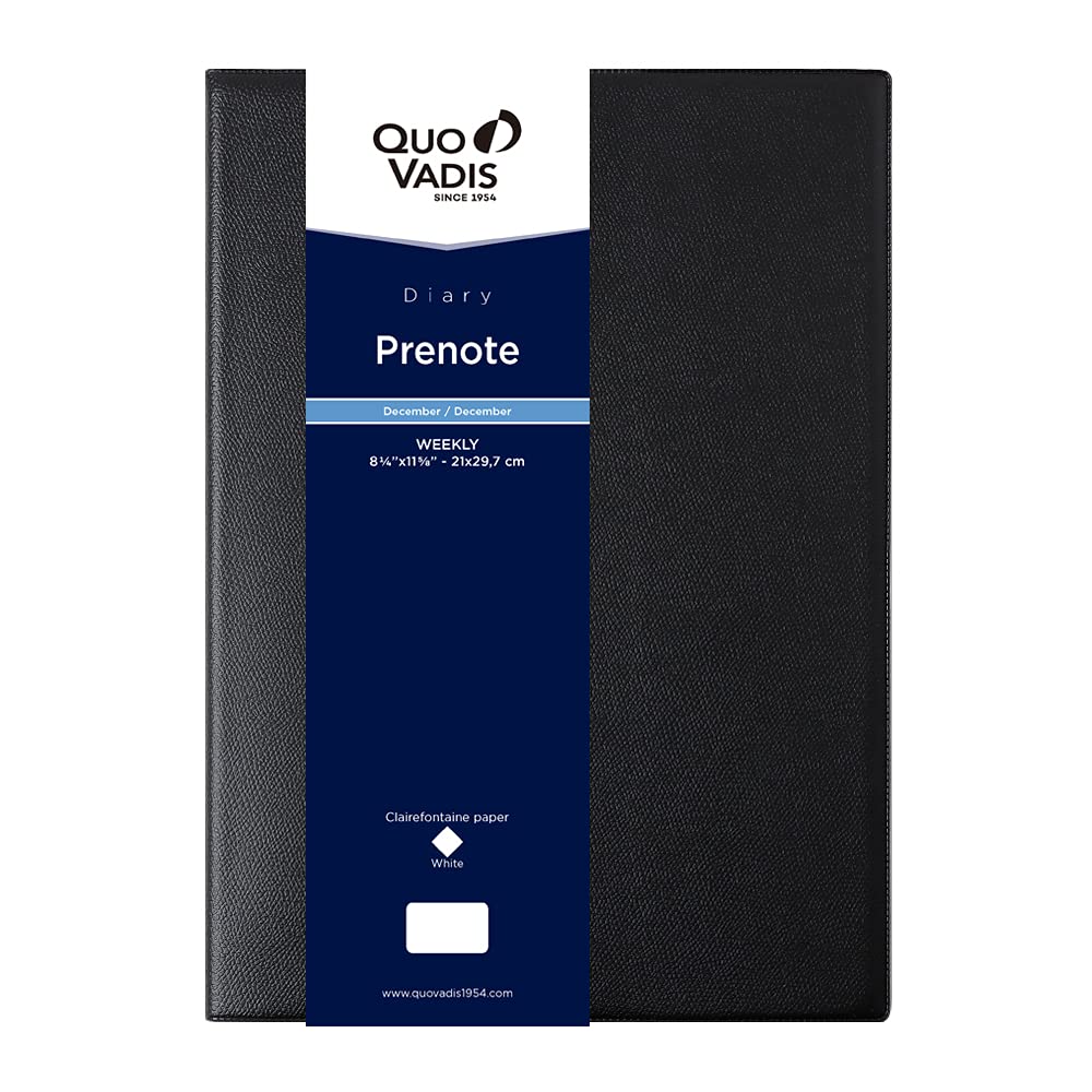 Quobadis qv02401bk Notebook Diary "Prenote/Ampara" (Weekly Vertical, Begins December 2023, A4 Size, English Version) Black