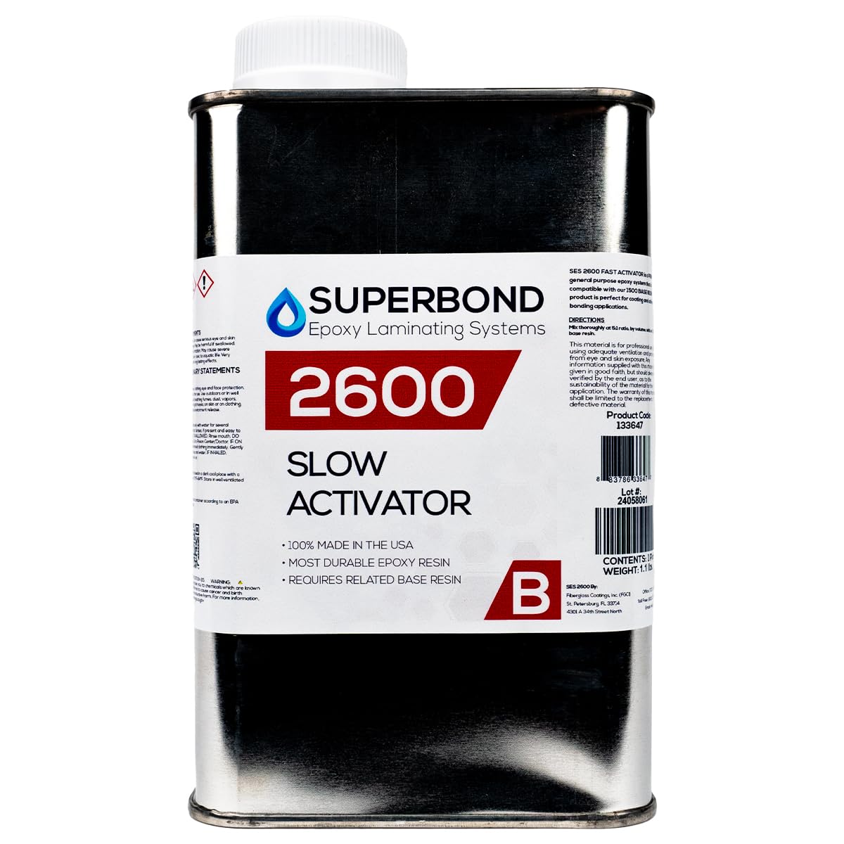 FGCI Superbond Laminating Epoxy Activator, Pairs with Superbond 1500 for Long Pot Life in Hot Conditions, Made in the USA (1 Pint, 2600 Slow Activator)