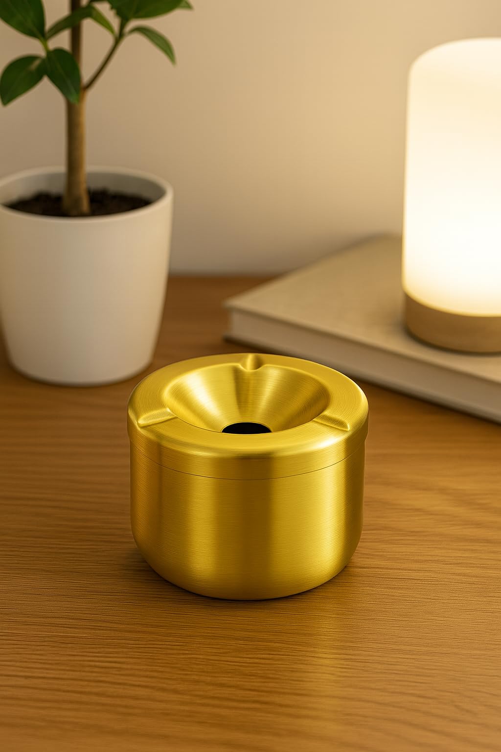 Busstier Gold Metal Kapaklı Küllük, Portatif ve Modern Tasarım Kül Tablası, Araç İçin Uygun Rüzgar Geçirmez Küllük, Lüks Altın Rengi Masaüstü Kül Tepsisi, Kolay Temizlenir Dış Mekan Küllüğü