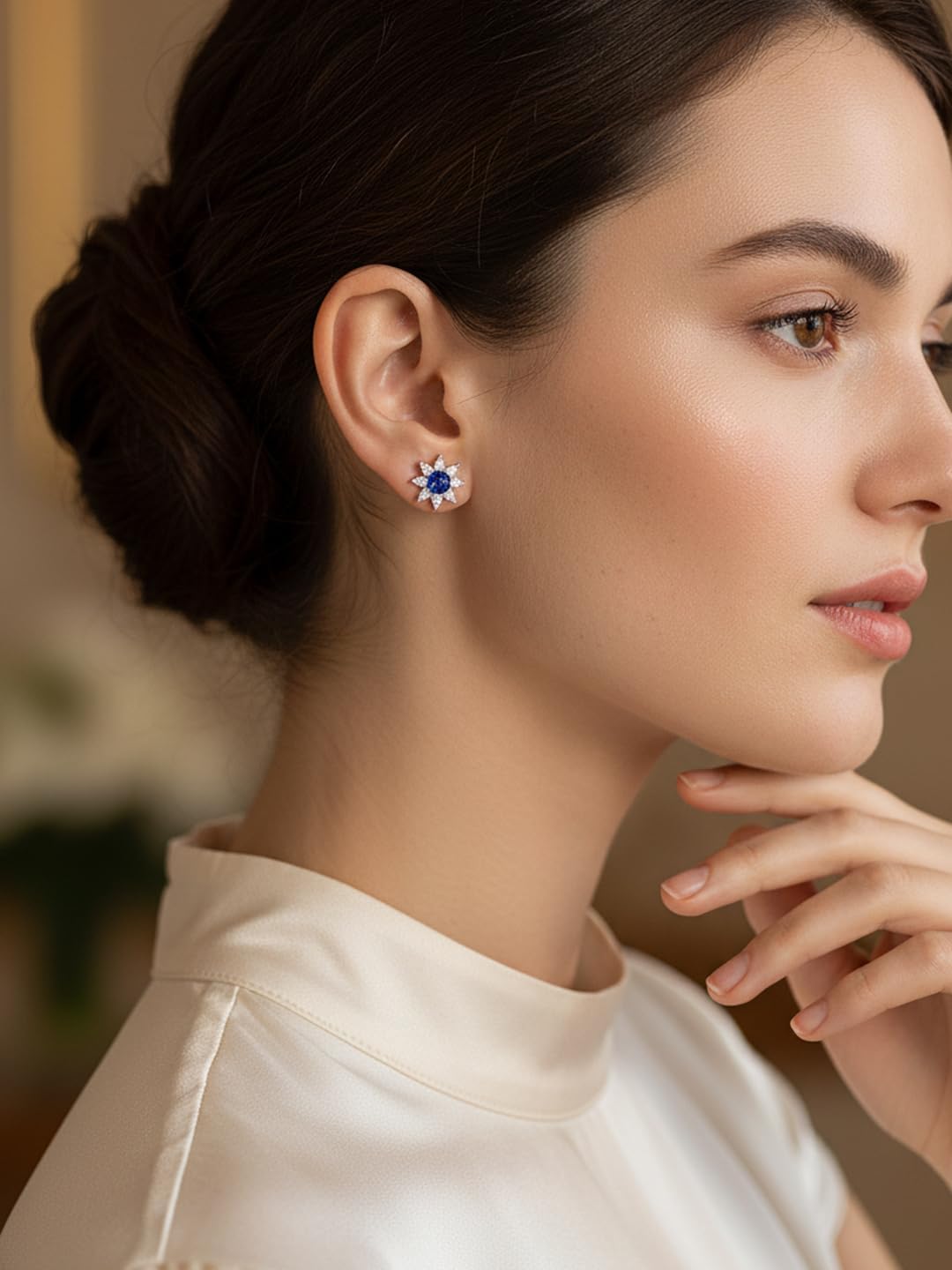 4.2CT/6.8CT Sapphire/Ruby/Emerald with Moissanite Sparkle Flower Large Stud Earrings for Women, Statement Earrings, Solid 925 Sterling Silver, Wedding Anniversary Valentines Jewelry Gift for Her - Image 2