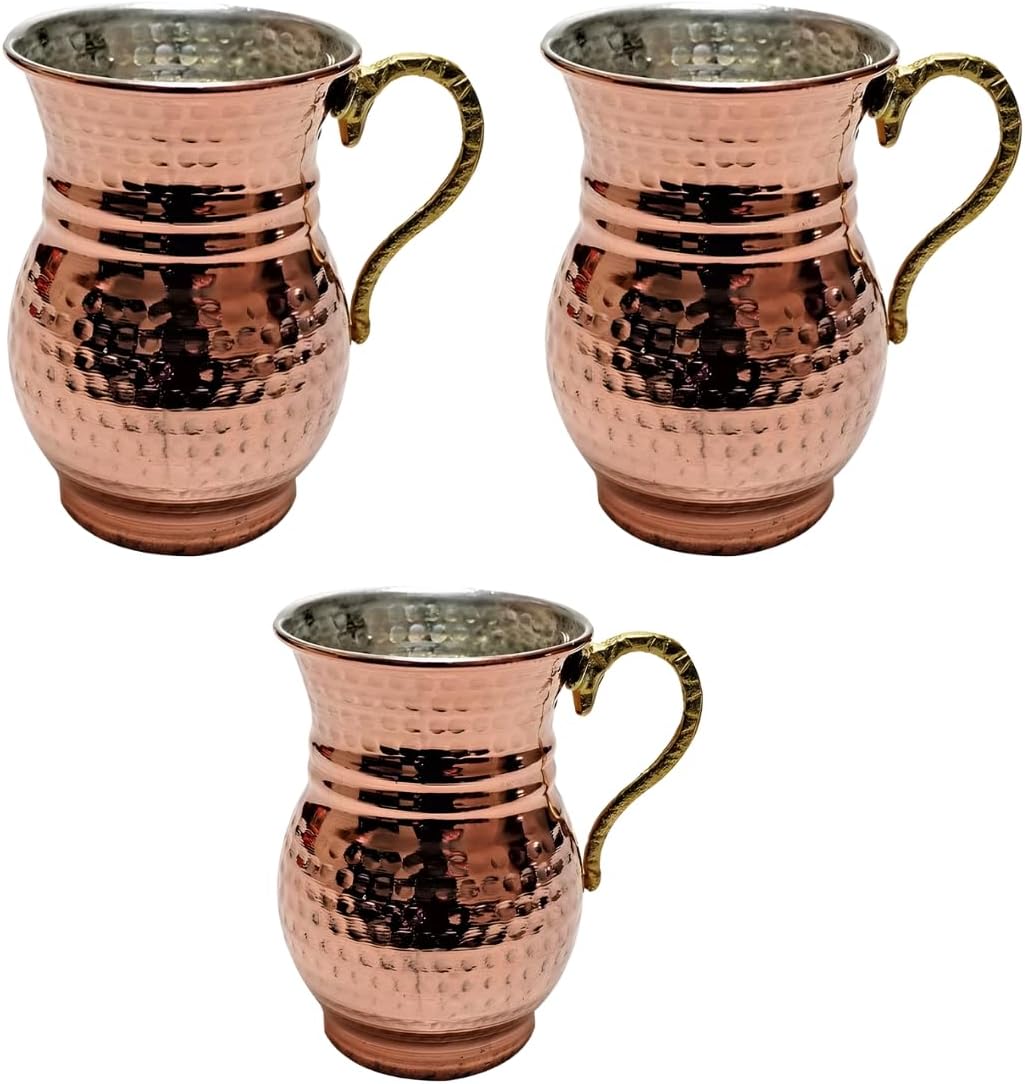 Handcrafted Hammered Copper Mug, Turkish Ottoman Style, 2 Cup Capacity, Double Wall, 3.65x7.85 Inches (Copper, Three Cup)