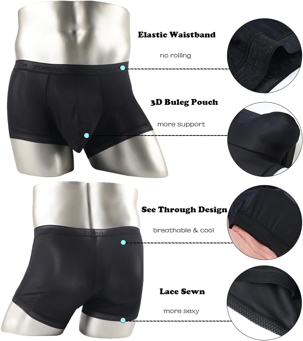 ZONBAILON Breathable Ice Silk Men's Boxer Briefs See-Through Underwear Trunk Transparent Stretch - Image 3