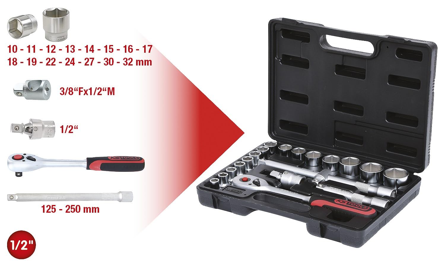 KS Tools 911.0620 1/2" Zestaw kluczy nasadowych, 20-szt