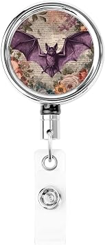 Metal Retractable Badge Reel,Vintage Bat Collage Badge Holder Rotating Id Card Hang Key Chain for Nurse Doctor Teacher Office