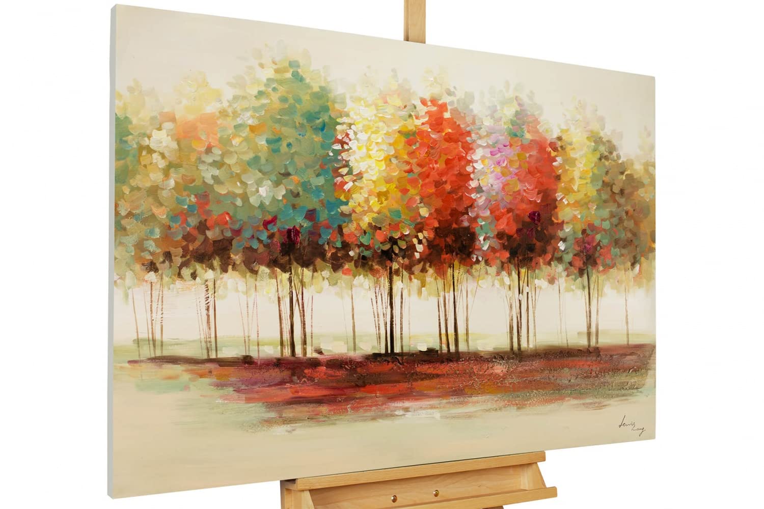 Kunstloft Acrylic painting | 100% HANDPAINTED | 47x31inches | Framed wall art 'Gradient' | Forest & trees | Yellow Brown | Painting on canvas