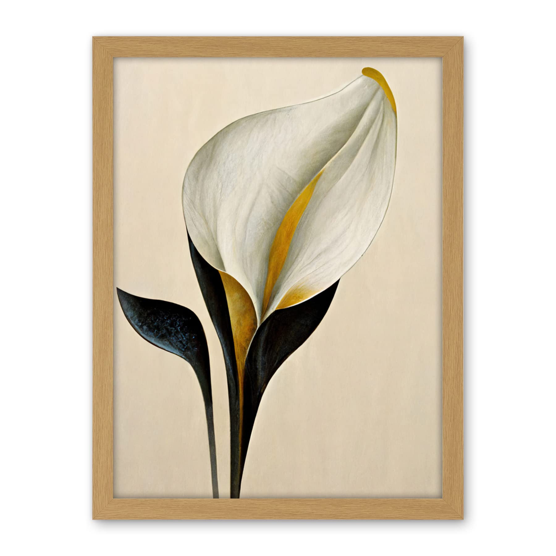 Wee Blue Coo Elegant Modern Calla Lily Black Gold Beige Artwork Framed Wall Art Print 18X24 Inch