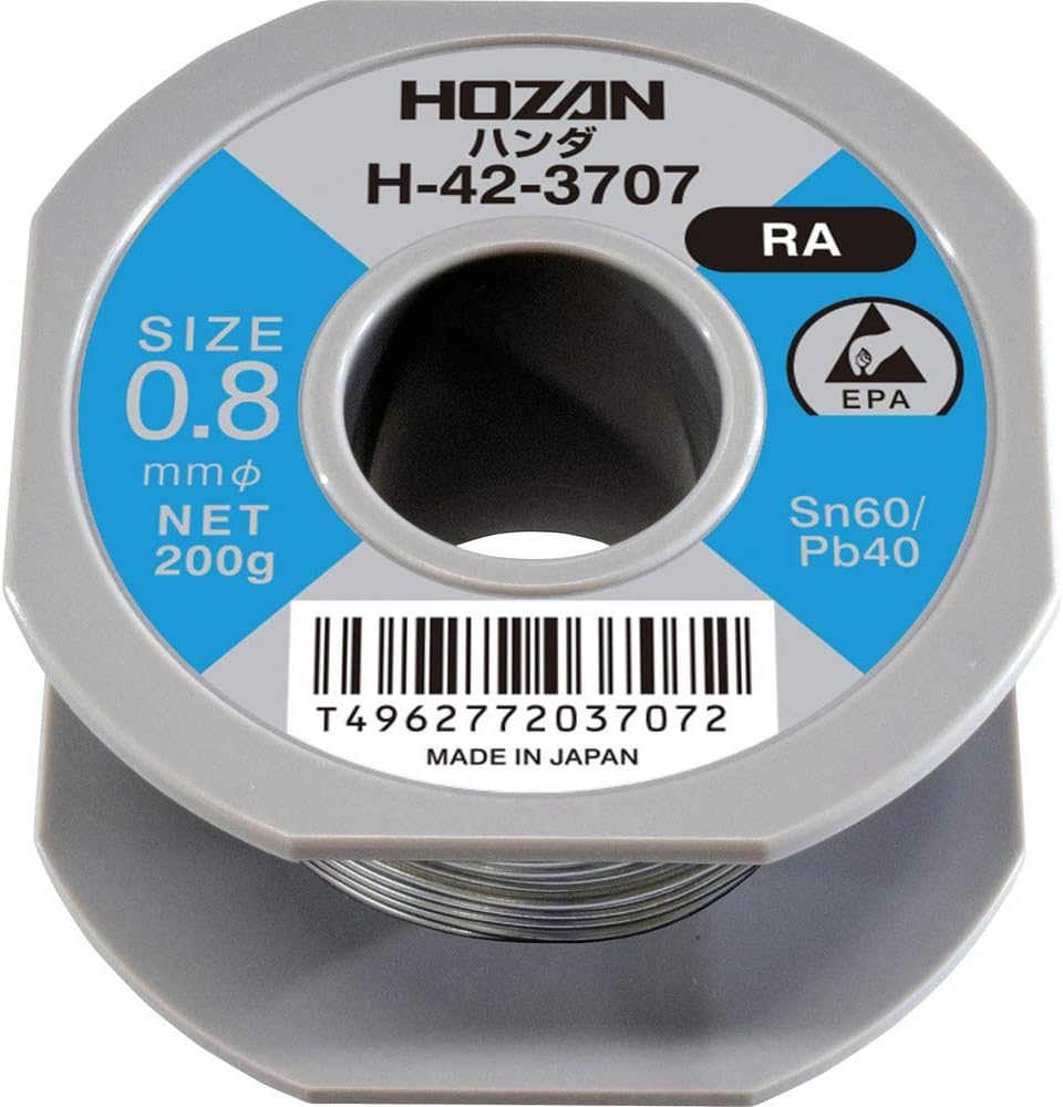 Hozan H-42-3707 60% Tin, 40% Lead, Weight: 7.1 oz (200 g), Length: 19.7 ft (53 m), Wire Diameter: 0.03 inches (0.8 mm) Φ