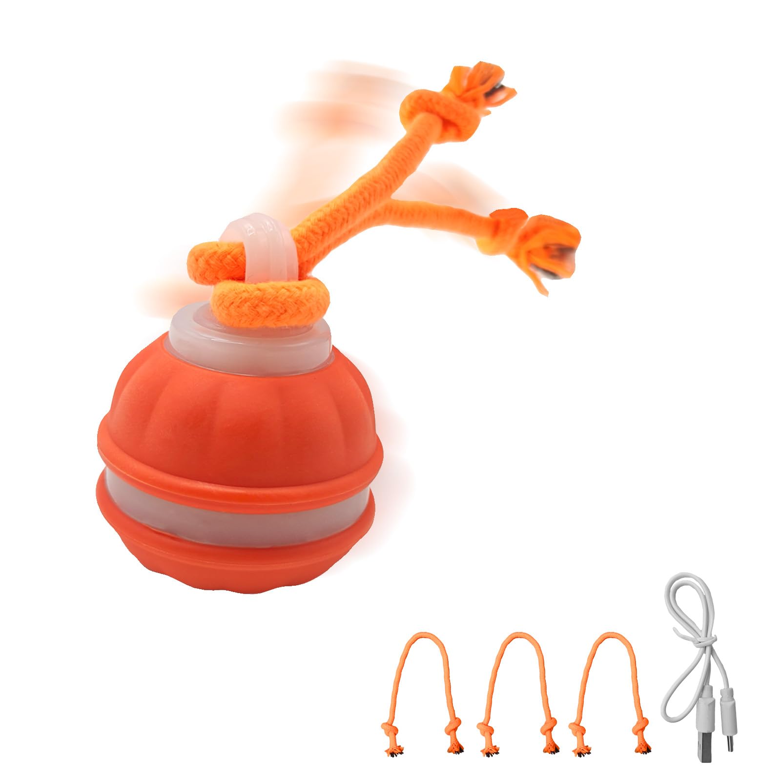 Interactive Dog Toys, Moving Vibrating Dog Ball for Boredom Vibrating 3 Adjustable Speed Modes with Tail LED Lights for Dogs Indestructible Rechargeable Giggle Ball for Small Dogs with 2 Chew Ropes