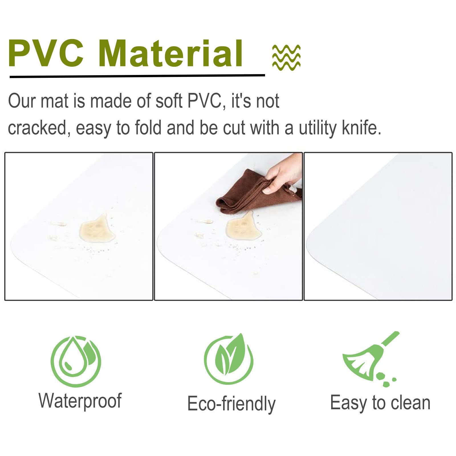 Protezione Pavimento Tappeto PVC Copertura protettiva per tappetini in vinile in plastica trasparente, Tappetino trasparente per famiglie e animali domestici, Antiscivolo e facile da pulire, Rettangol