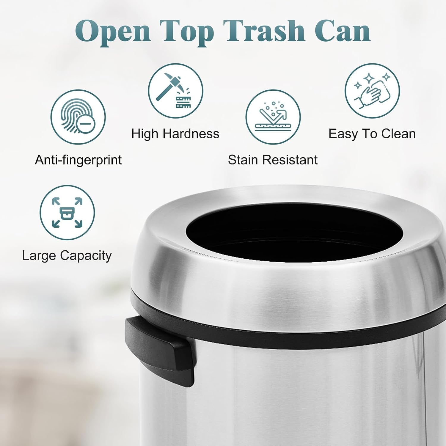 17 Gallon Stainless Steel Swing Top Trash Can, Fingerprint-Proof Round Garbage Can, Heavy Duty Commercial Waste Bin for Restaurant, Home & Office（Silver）