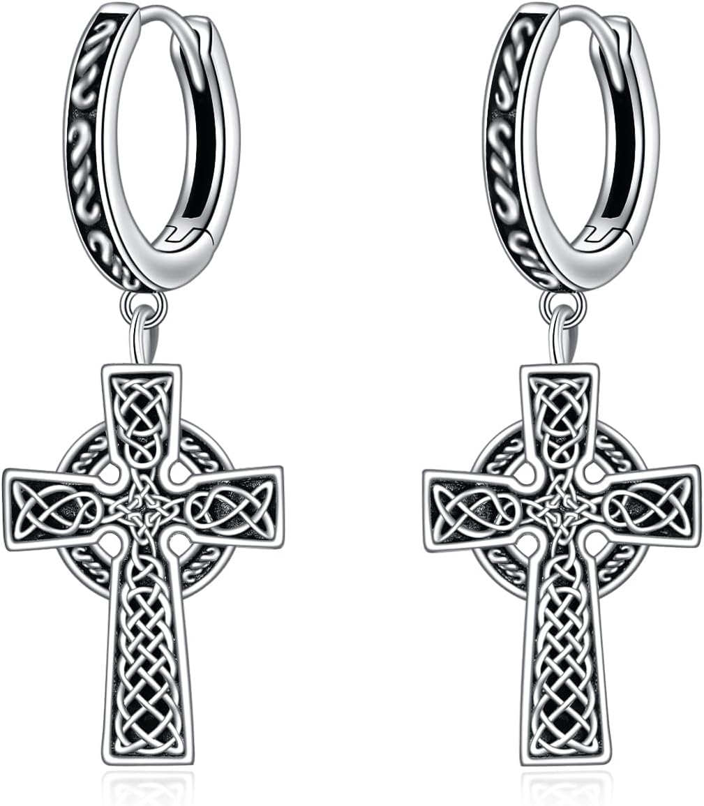 Celtic Cross Earrings Sterling Silver Irish Cross Drop Dangle Earrings Fashion Jewelry Gift for Women