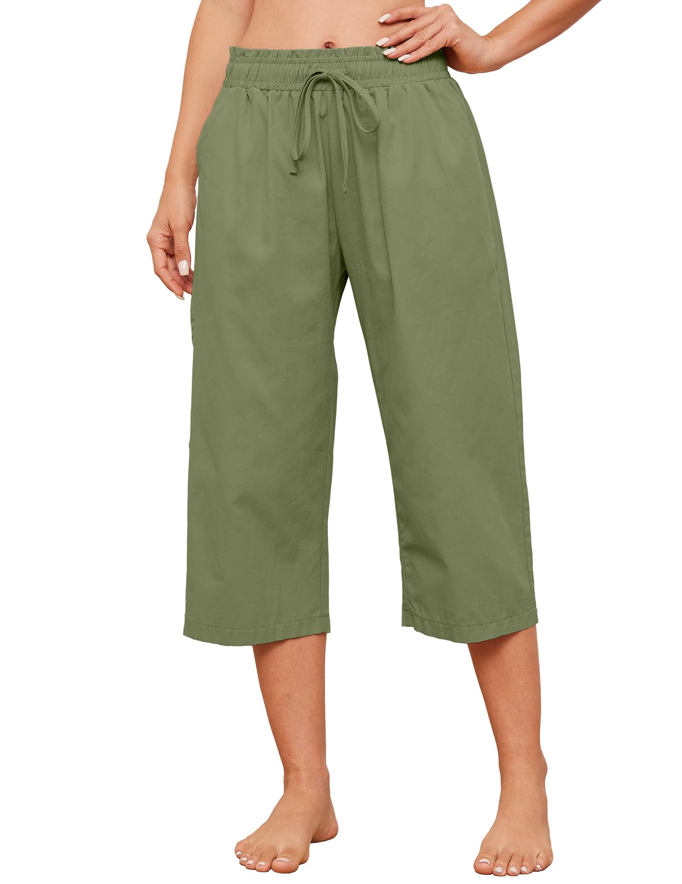 Summer Womens Casual Capris Baggy Lounge Drawstring Pants Plus Size Wide Leg Croped Pants with Pockets