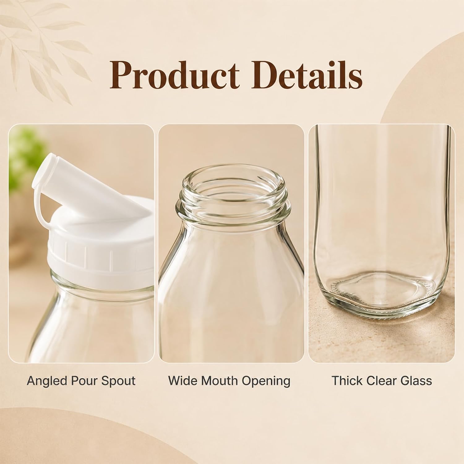 4 Pcs 16.9 oz Salad Dressing Glass Bottle Set with Pour Spout - 7.3 x 2.7 in Juice Milk Bottle for Refrigerator Storage, Beverage, Dressings, Marinades, Sauce