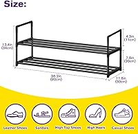 Vista 3 de Shoe Rack - Metal Shoe Rack Organizer - Stackable Shoe Storage Shelf for Entryway, Closet, Bathroom 30cm(D) x 92cm(W) x 55cm(H) -Black (2-Tier)