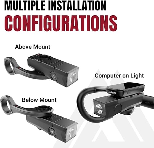 Miniatura 2 de KOM Cycling - Luz delantera de bicicleta de liberación rápida de 1000 lúmenes, diseñada para soportes Wahoo y Garmin con cuarto de vuelta, 6 modos,