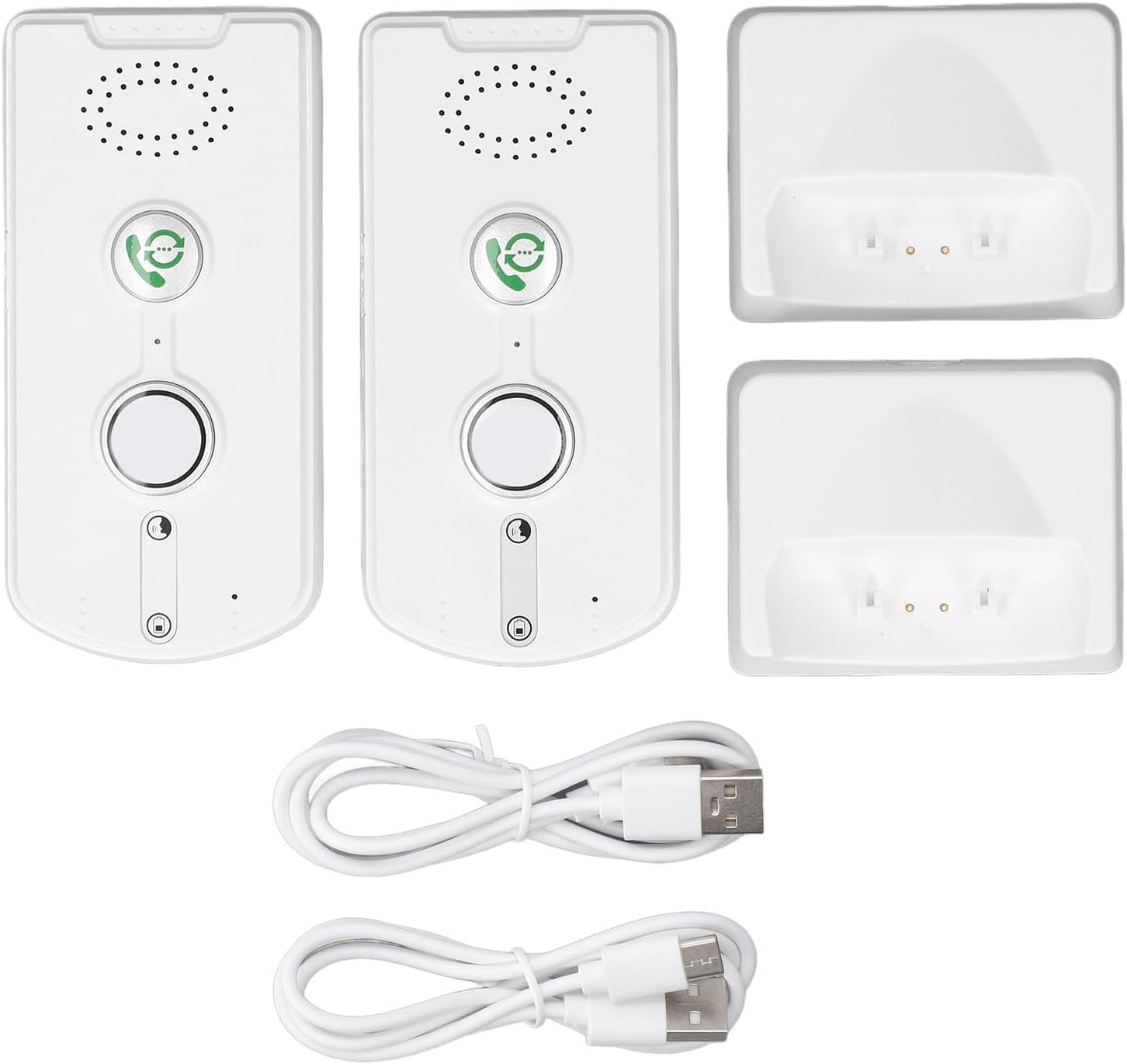 Wireless 2 Way Voice Intercom System with 1000 m Range - Hands Free Operation via PTT or Green Key - 18 mm Slim Profile and 1800 mAh Rechargeable Battery - Home Communication (White)