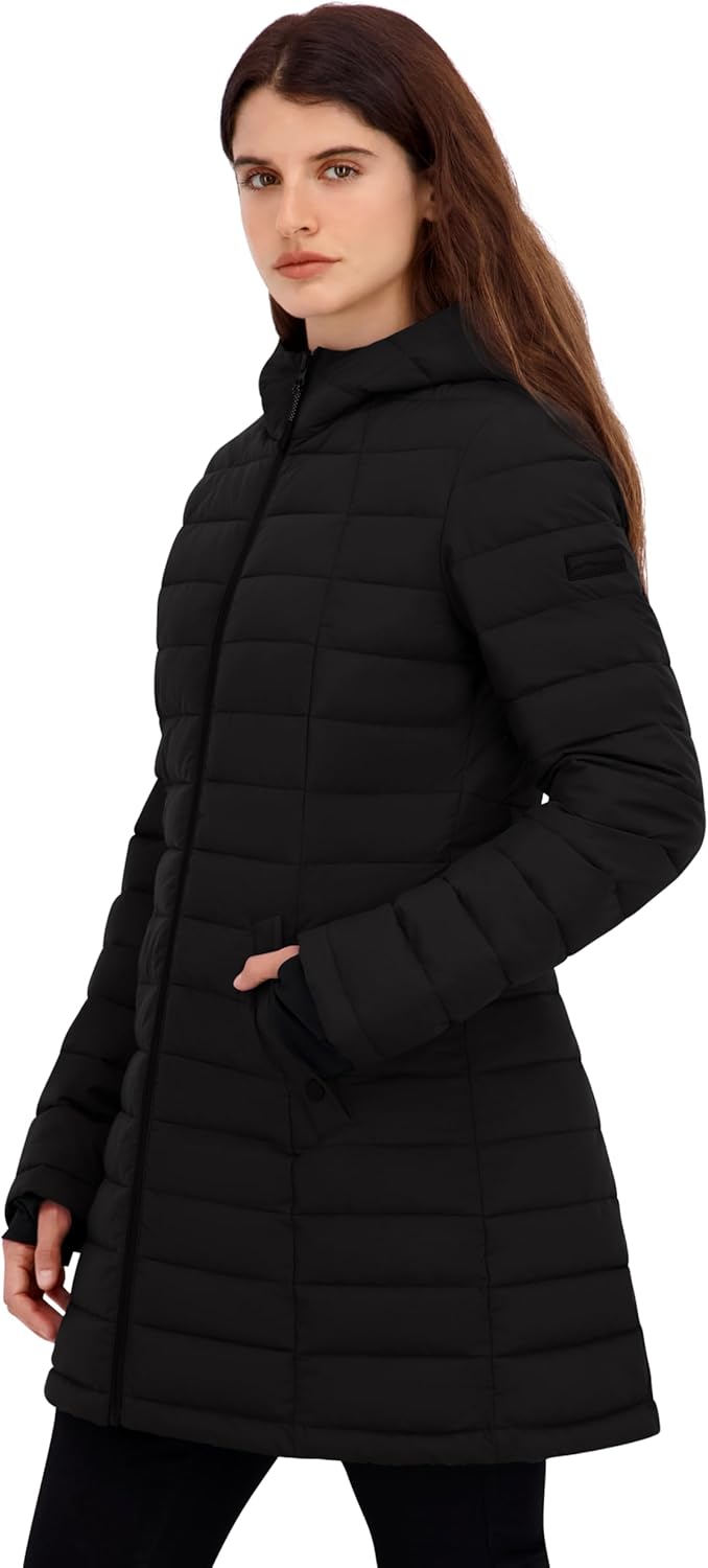 HFX Women's Mid-Weight Stretch Puffer Jacket – Water-Resistant, Insulated Coat, Recycled Fill, Thumbhole Cuffs, Contoured Fit - Image 3