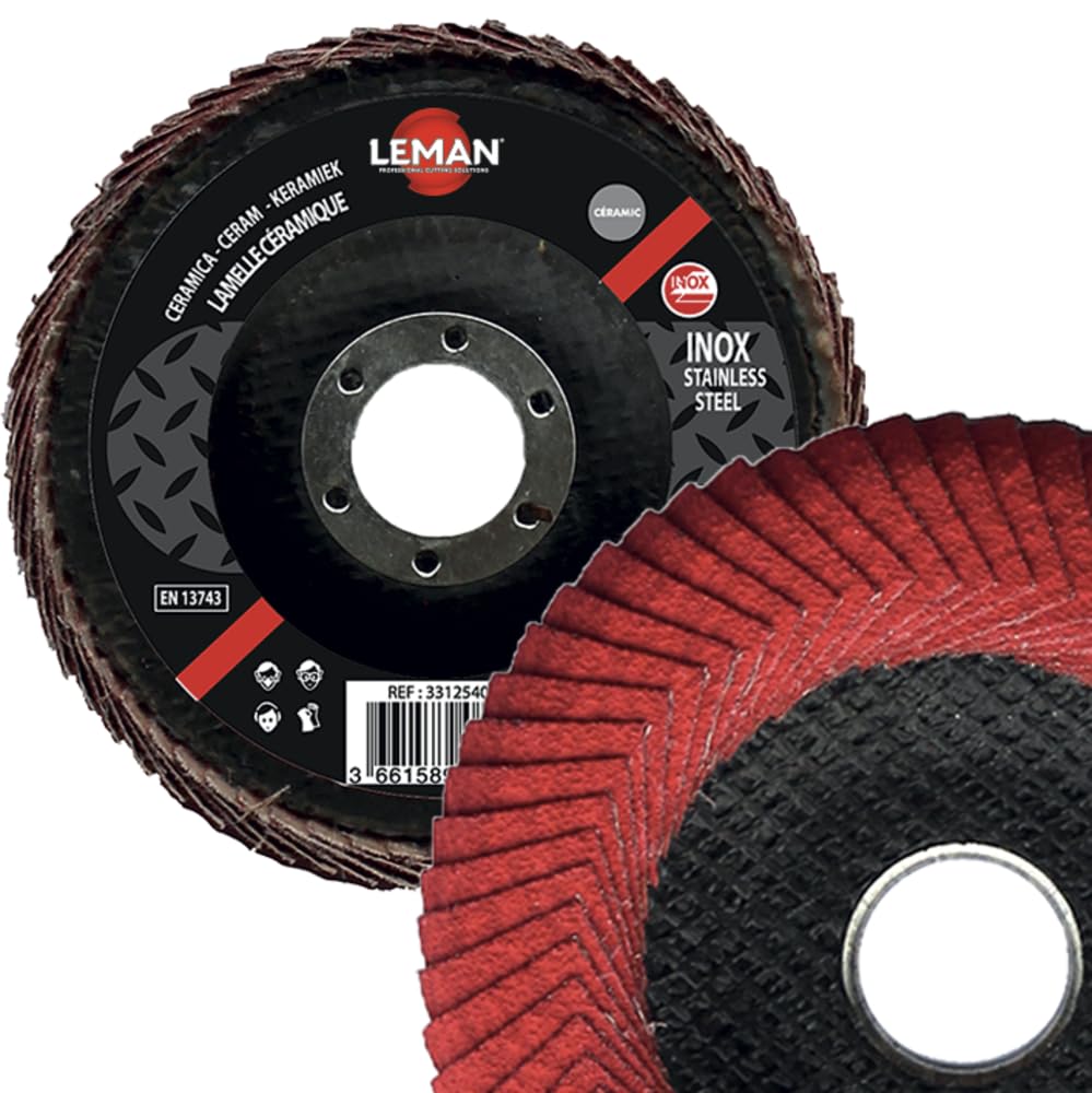 LEMAN Boite de 10 disques à lamelles céramique bord arrondi Expert. ø 125 Grain 60 Alésage 22,23mm Bombé - Disque, plateau et abrasif