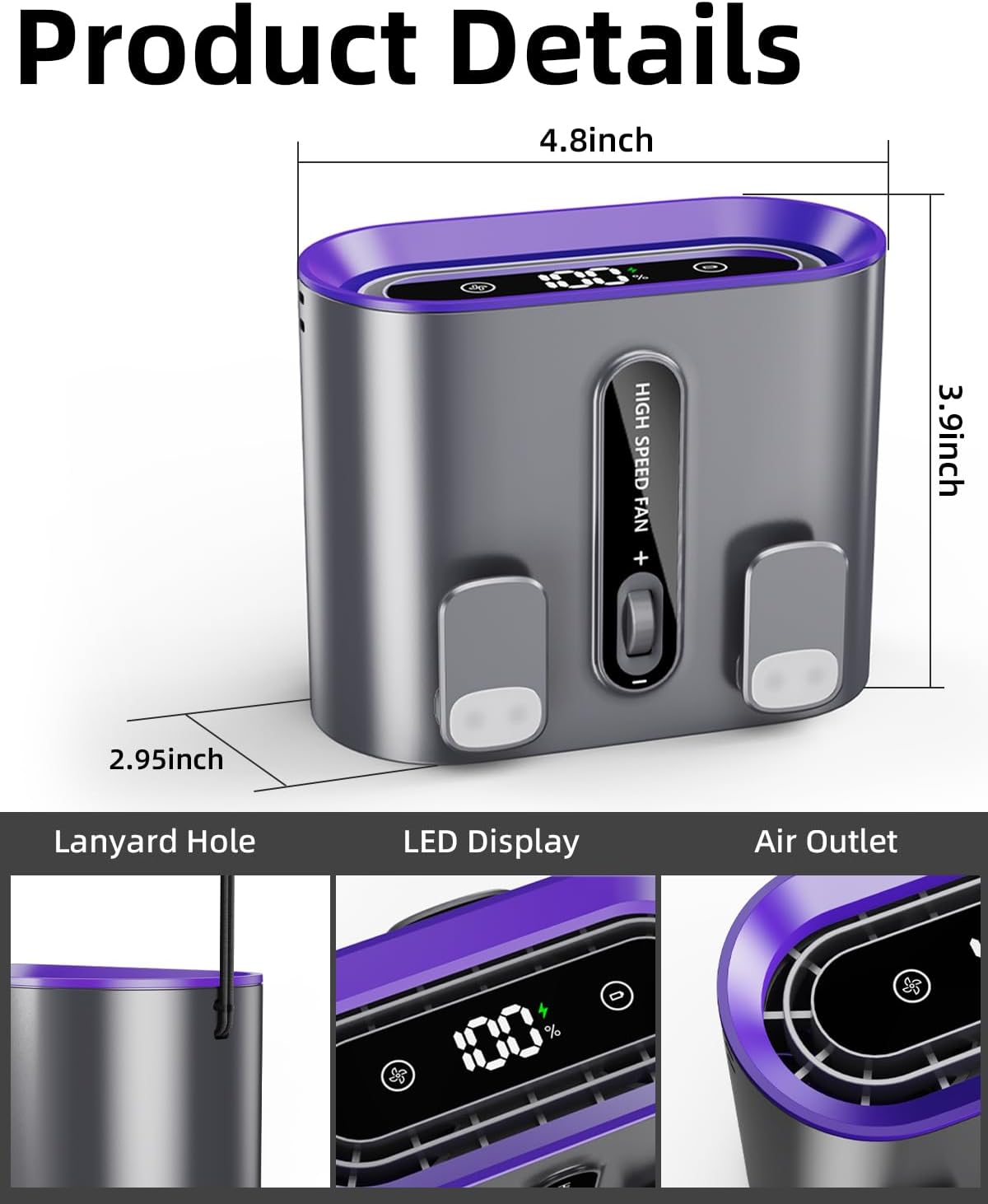 OATSBASF 6000mAh Portable Waist Fan, Personal Waist Clip Fan With LED Display, 100 Speeds 11000RPM Strong Airflow, Night Light, Rechargeable Wearable Belt for Outdoor Jobsite Gardening Farm (Grey)