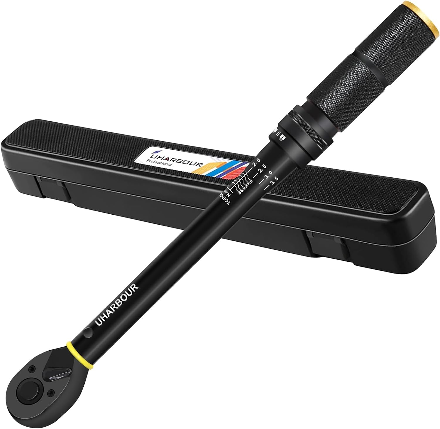 Uharbour Black Torque Wrench 3/8, 5-60 Nm 0.1 Nm Micro Adjustment, ±3% Error Accuracy With 72 Teeth, For Bike, Motorcycle And Car Size 3