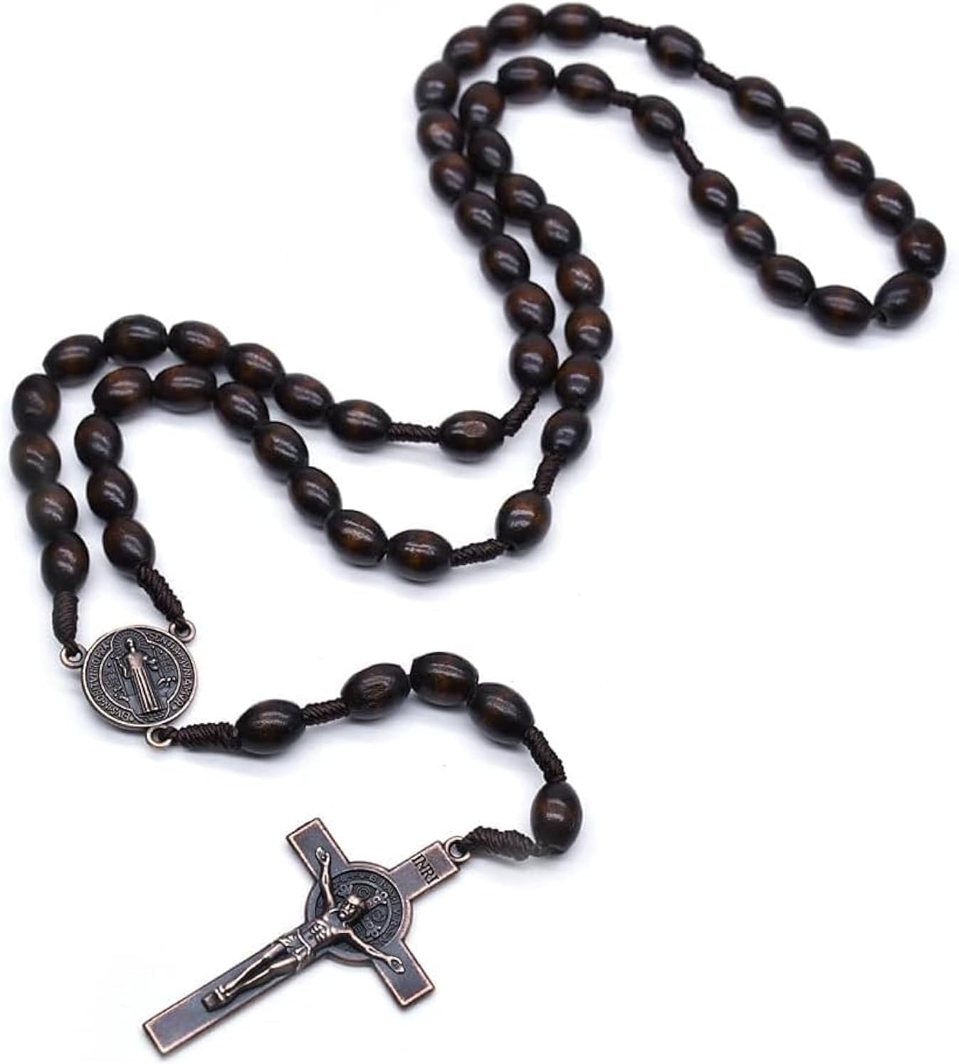 Light Wooden Necklace Gold Catholicism Gift Religious Prayer Beads (Dark Brown)