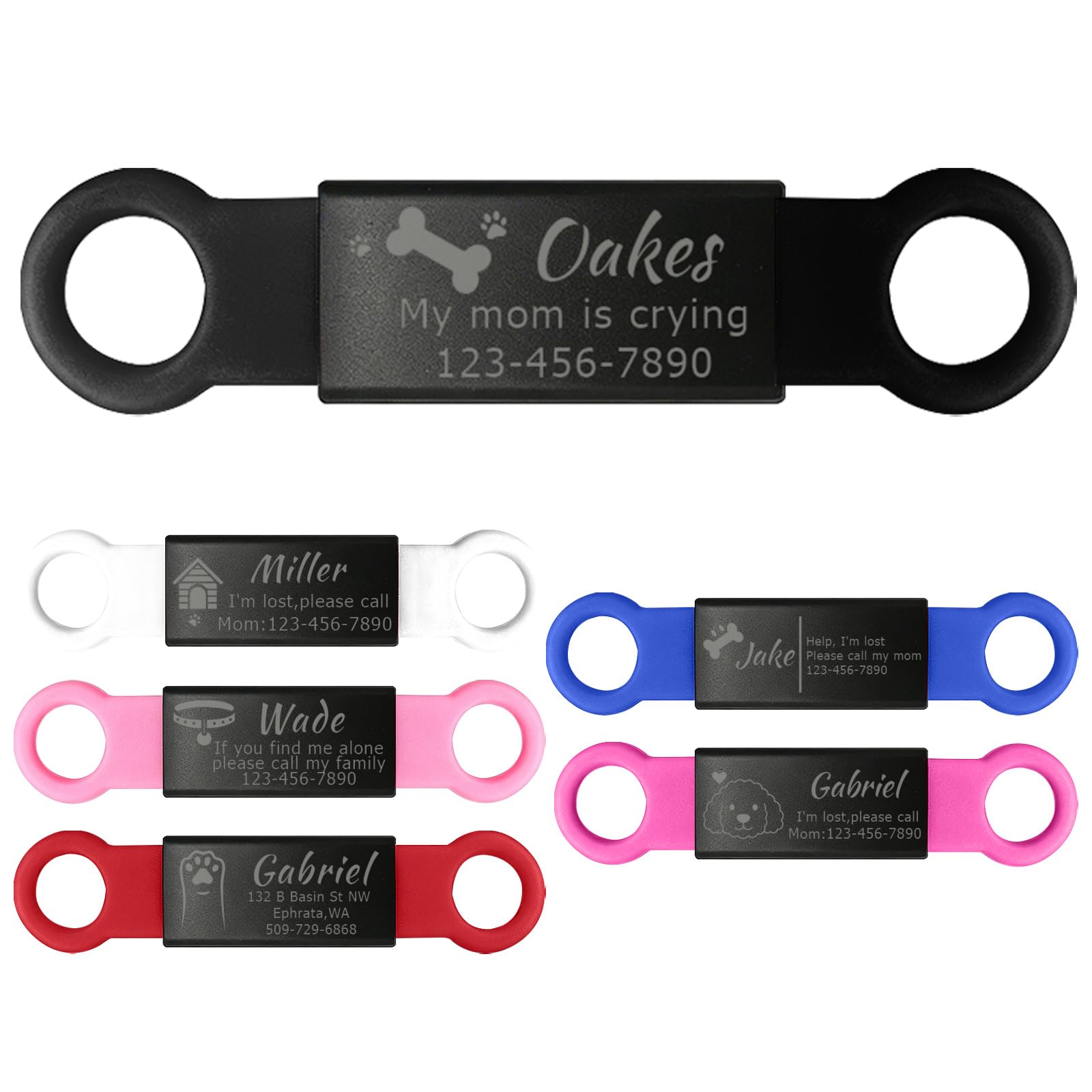 Placa deslizante personalizada para mascota, etiqueta silenciosa con nombre y teléfono, collar/arnés, perros y gatos.