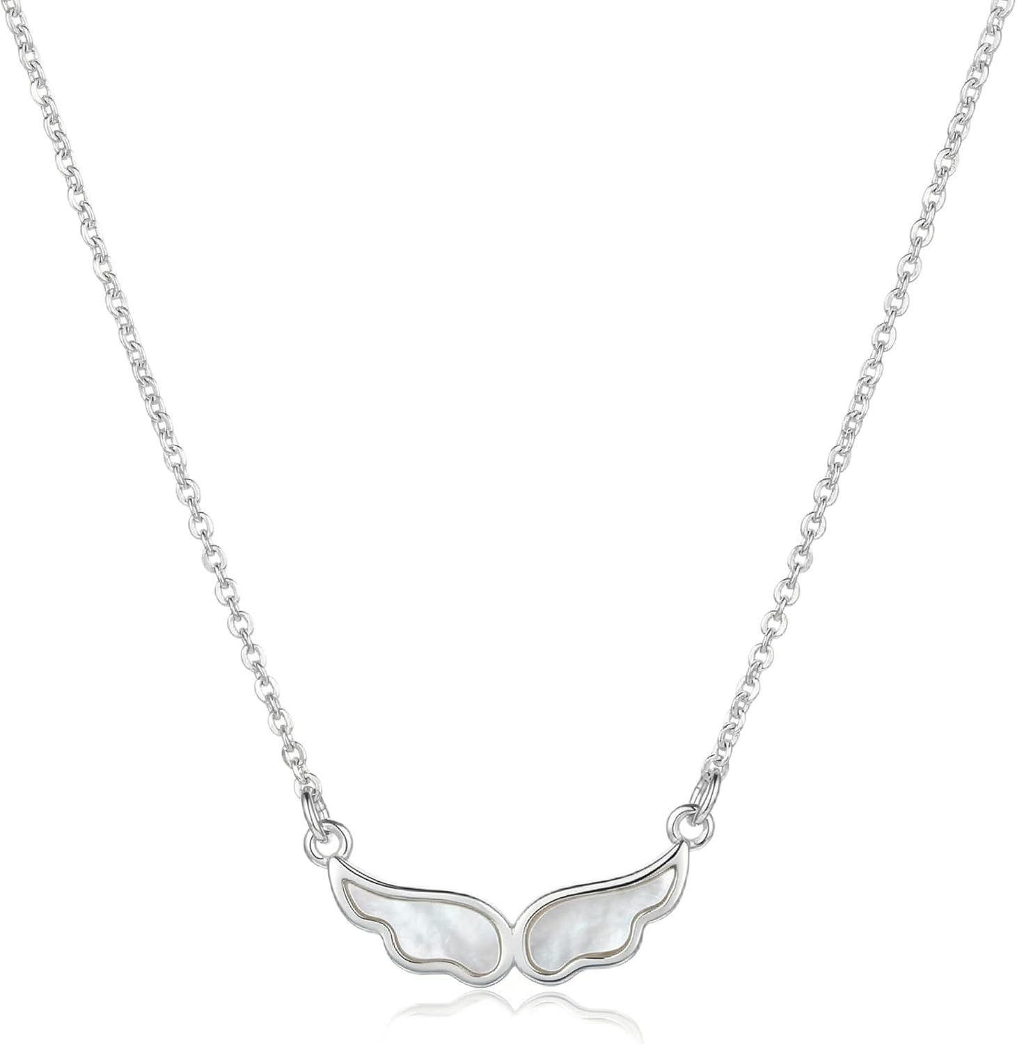 Angel Wings Necklace for Women, 18K Gold Plated Dainty Pendant with Mother of Pearl, Guardian Angel Jewelry Gift for Mom Daughter Graduation Confirmation Birthday Christmas Valentine's Day