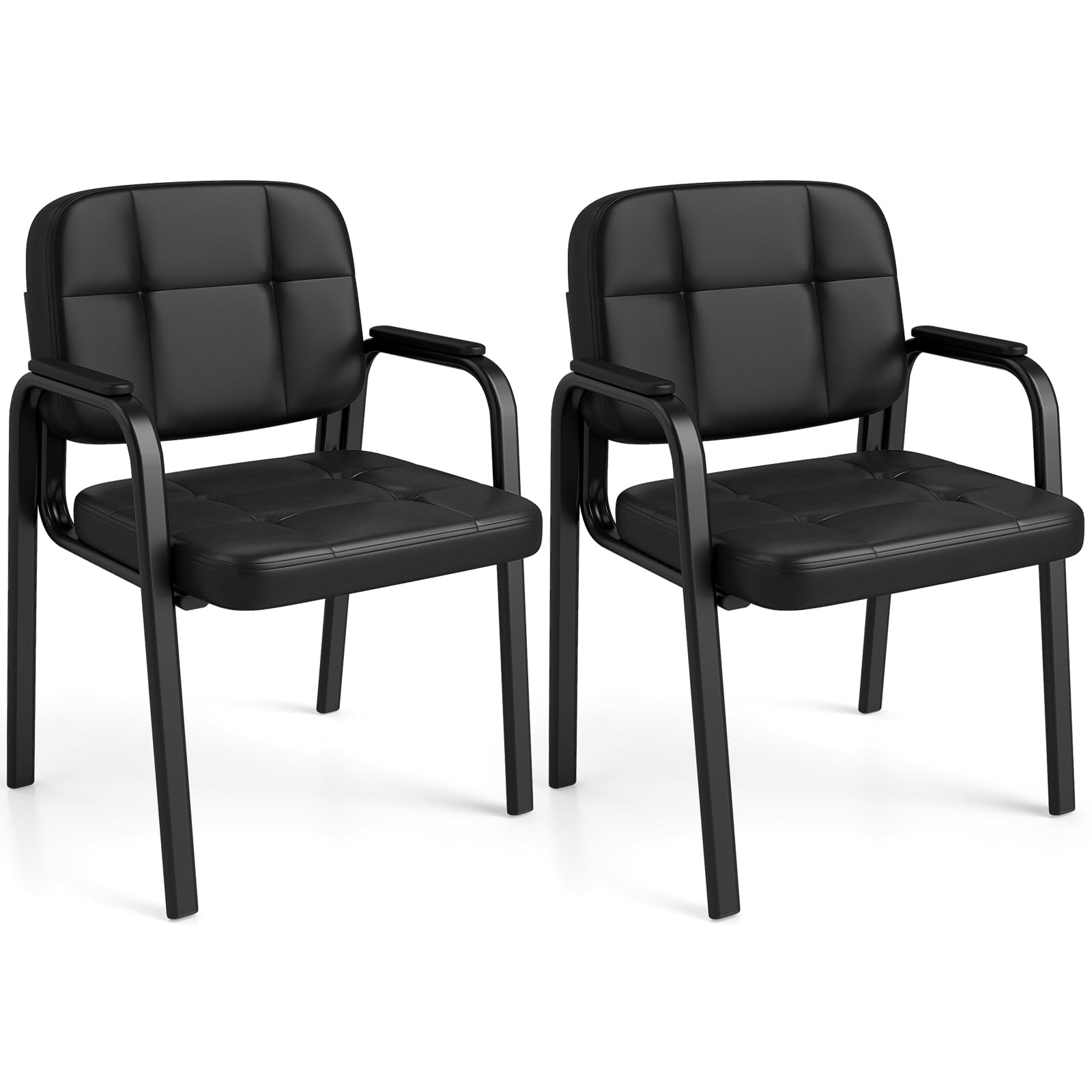 COSTWAY Konferenzstühle 2er Set, Besucherstühle mit gepolsterten Armlehnen und Metallrahmen, Bürostühle, Wartezimmerstühle für Büro, Konferenz, Empfang, Schwarz