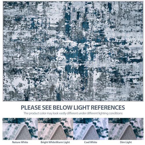 9x12 Area Rugs for Living Room Rug Washable: Abstract Large Rug for Dining Room Bedroom Carpet Non Slip 9 by 12 Indoor Modern Nursery Home Office Navy Grey
