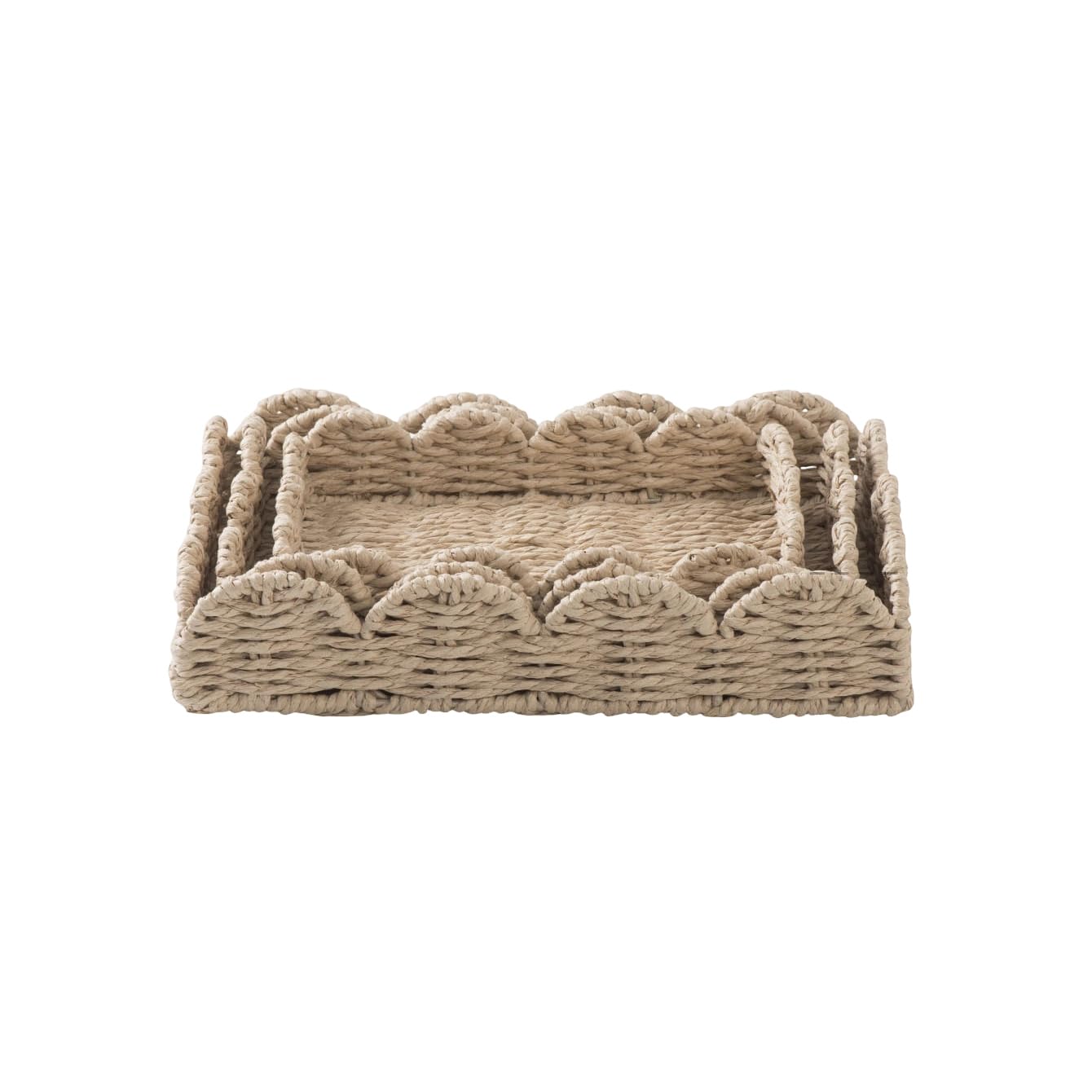 Vanity Storage Trays Set of 3, Handwoven Paper Rope Catchall Organizers for Makeup, Accessories, and Daily Essentials on Dressers At Home Woven Organizer Tray Set Basket Desk Vanity Dresser Bedside
