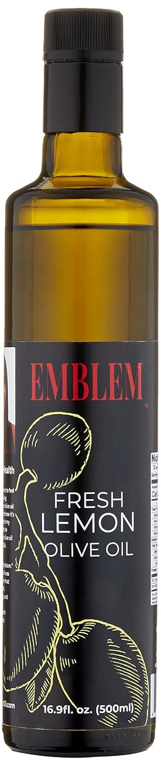 Emblem 100% Extra Virgin and Infused Olive Oil for Everyday Kitchen Use | Cold Extracted, Cooking & Baking | Non GMO, Keto, Vegan Friendly 500ml (Fresh Lemon)