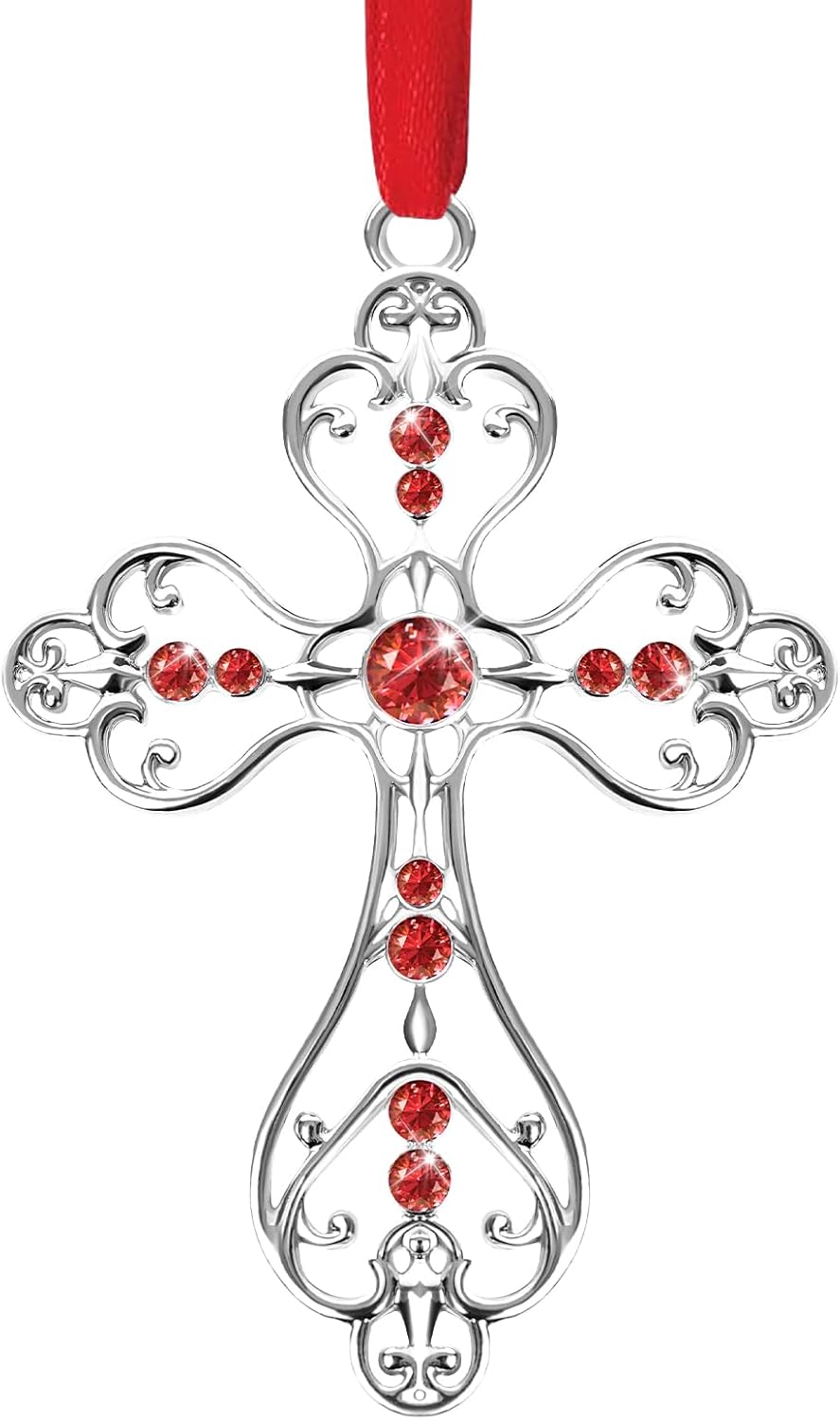 COCHIE Christmas Christian Cross Ornaments for Christmas Tree Hanging Decorations 2025, First Communion Gifts, Metal Religious Christian Gifts for Women, Men (Red with Gift Box)