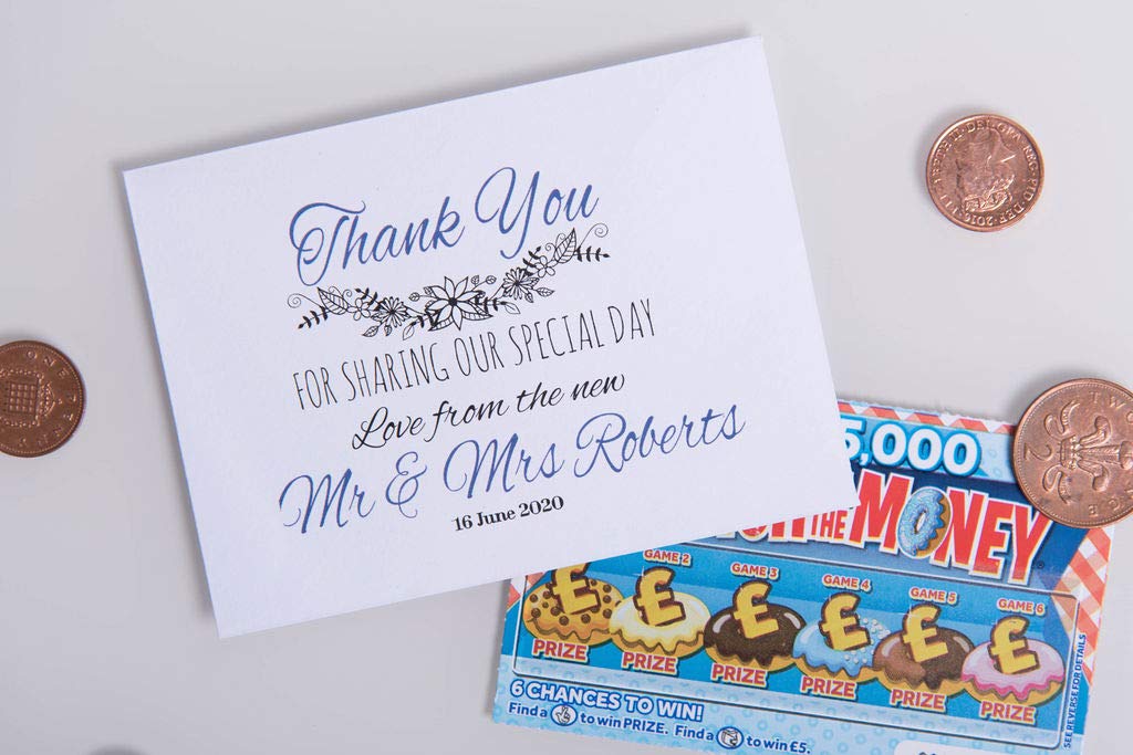 Personalised Wedding Favours - Scratch Card Holders - Lottery Ticket Envelope in White or Recycled Kraft – Thank You (White 100)